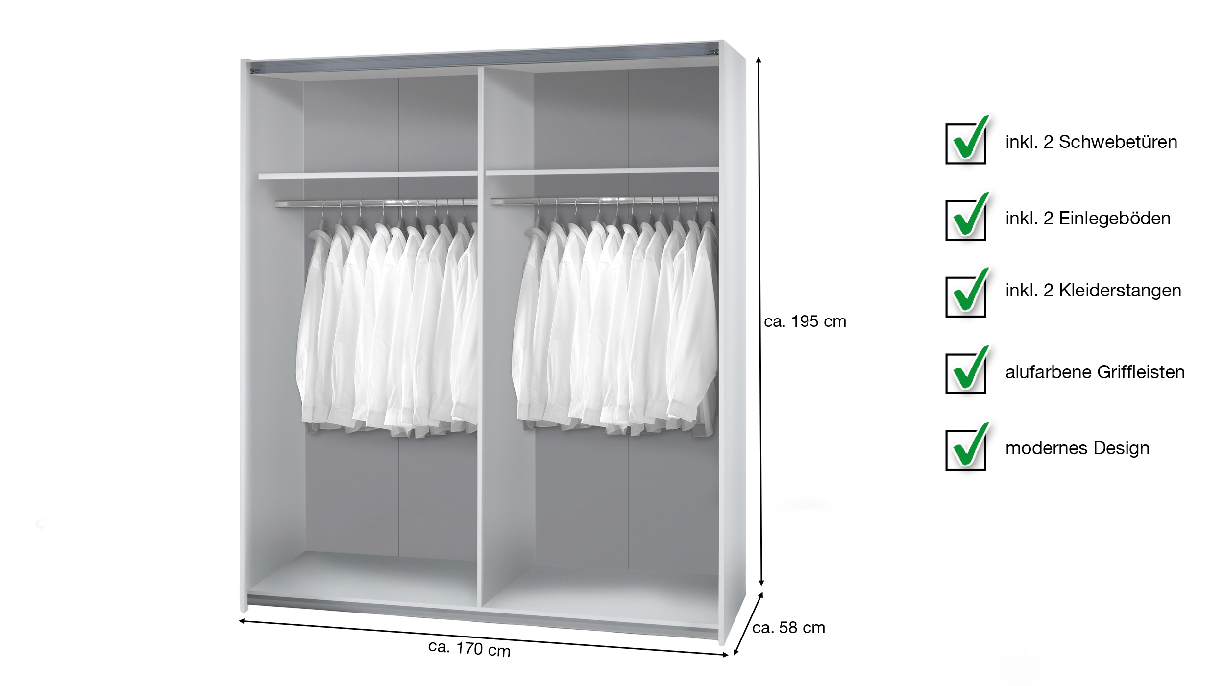 Schwebetürenschrank Sonoma Eiche - weiß 170 cm - TIME