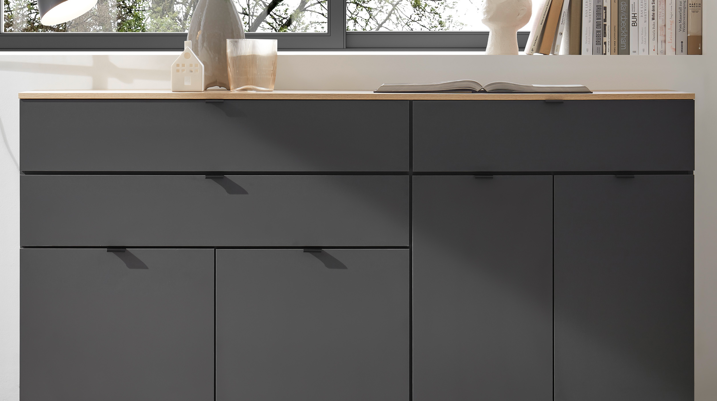 Sideboard mit 3 Schubladen anthrazit - Eiche 191 cm - VINCE