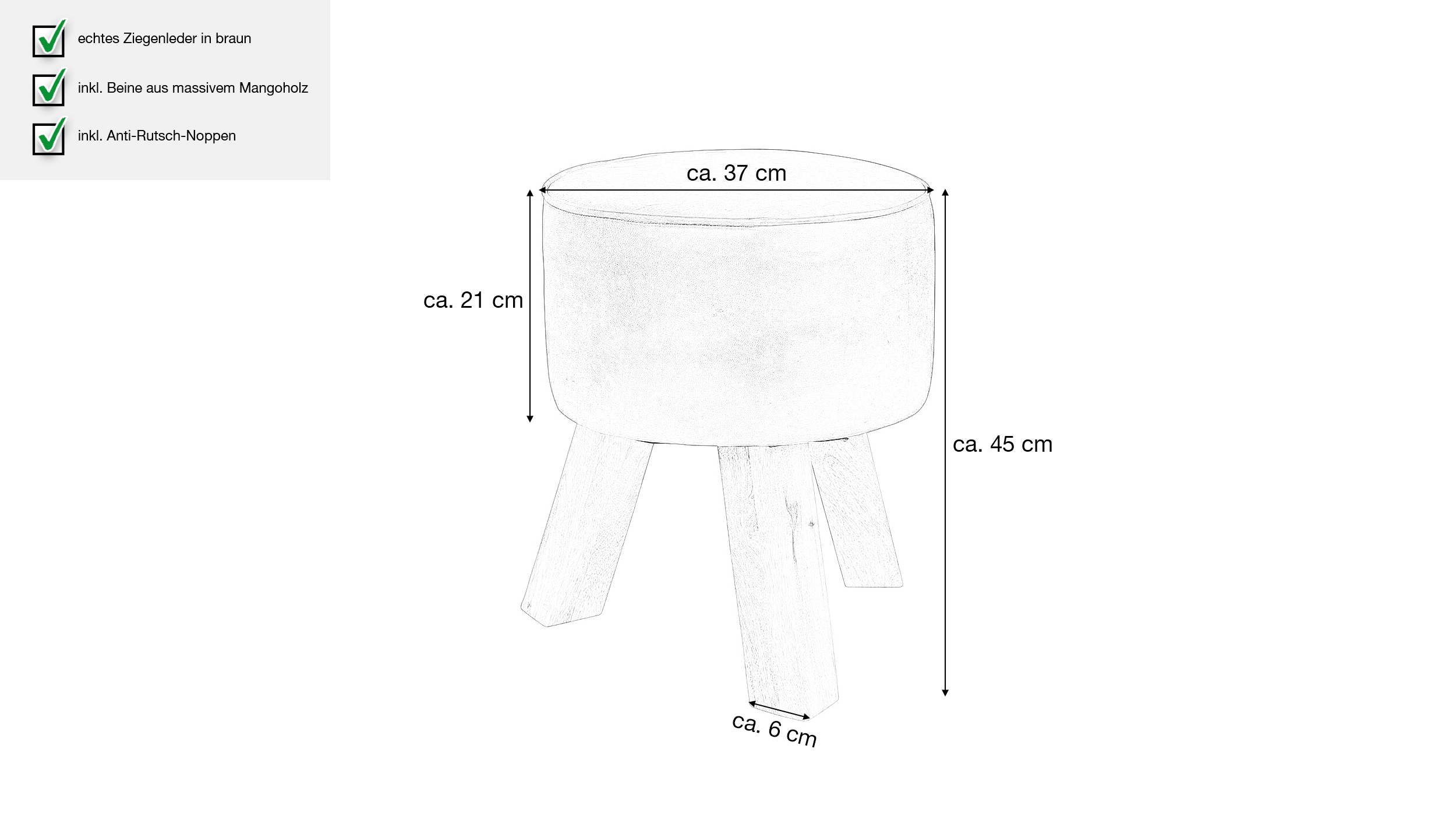 Sitz- & Fußhocker rund Echtleder braun Mango massiv - SILVAS