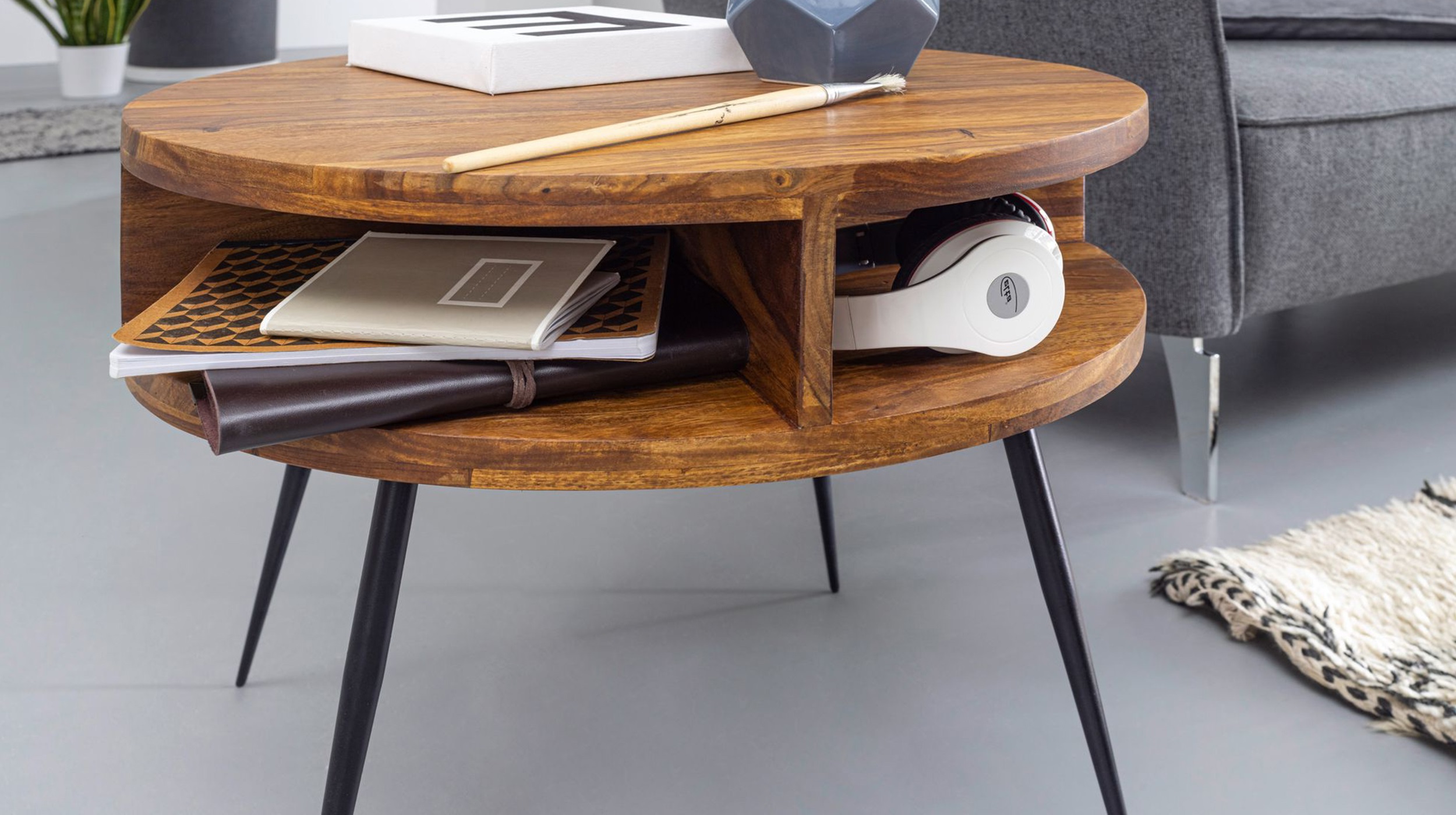 Couchtisch rund Sheesham massiv gebeizt 60 x 60 cm - YORICK 