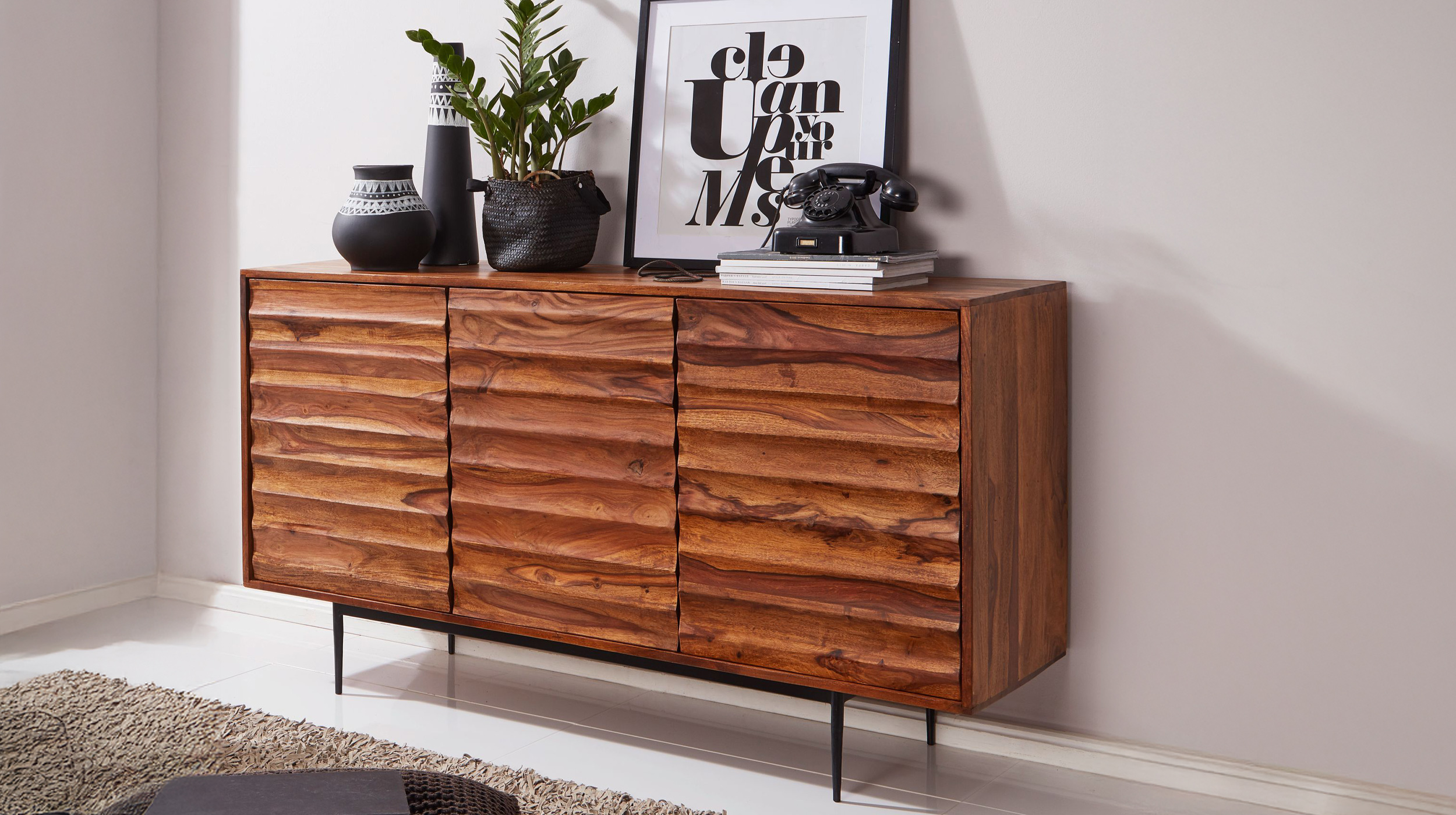 Sideboard Sheesham massiv 150 x 41 cm 3-türig - RISA