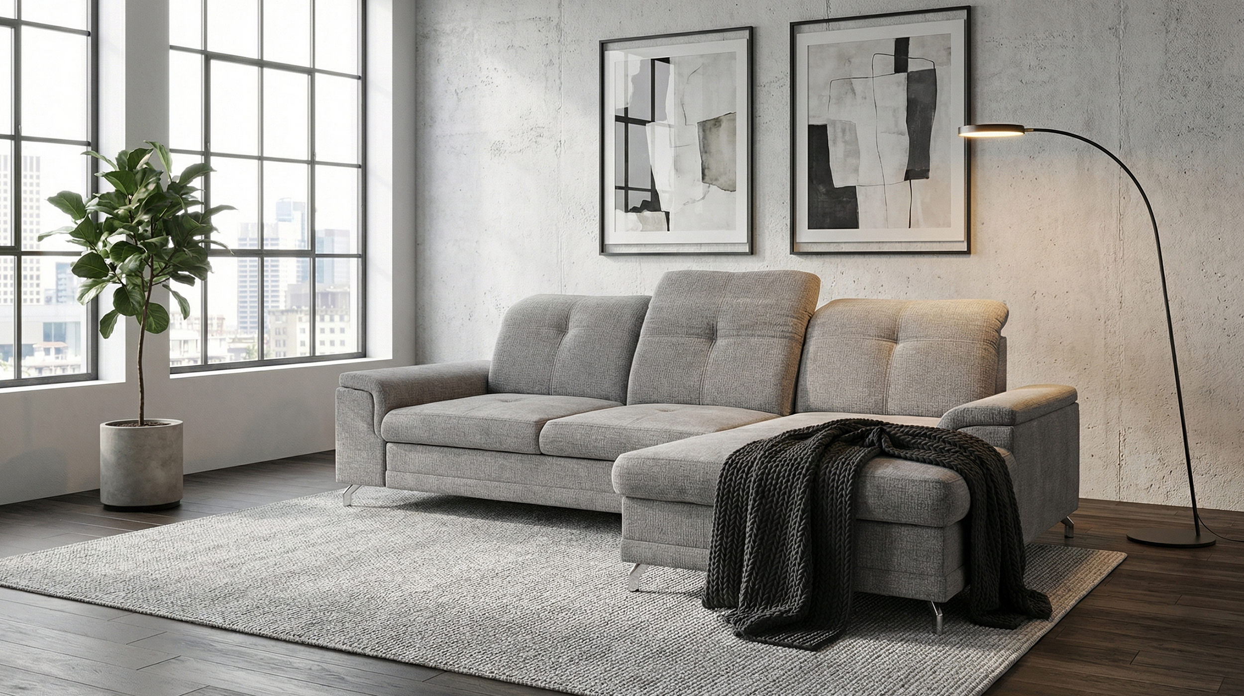 Ecksofa mit Schlaffunktion grau 270 x 180 cm - Bettkasten - BRITTA