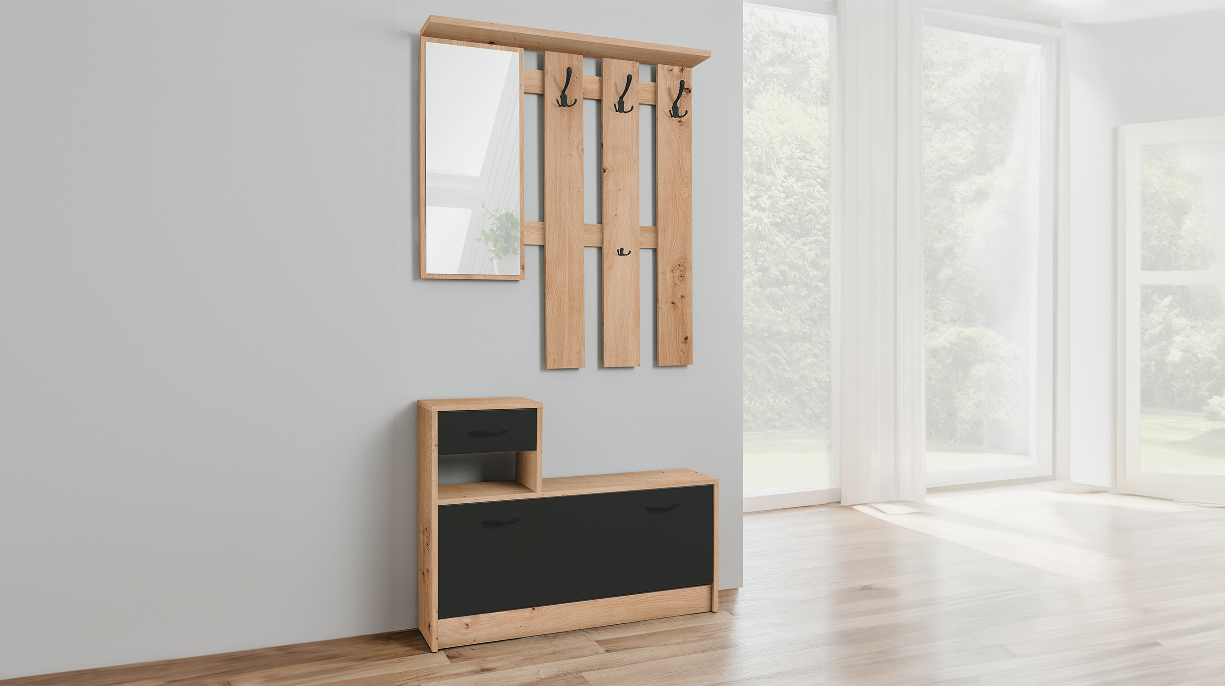 Garderoben Set 2-teilig Artisan Eiche 98 x 180 cm - RUDOLF  Garderoben Set 2-teilig Artisan Eiche 98 x 180 cm - RUDOLF