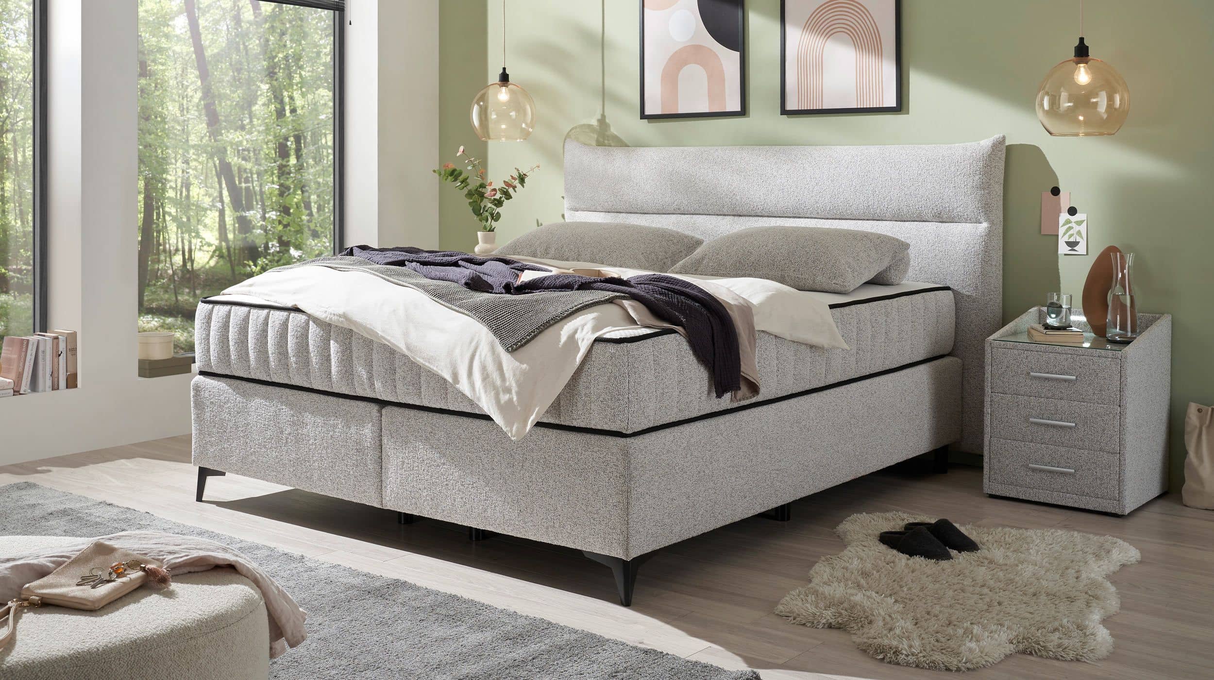 Boxspringbett 180 x 200 cm grau Webstoff - VLIELAND