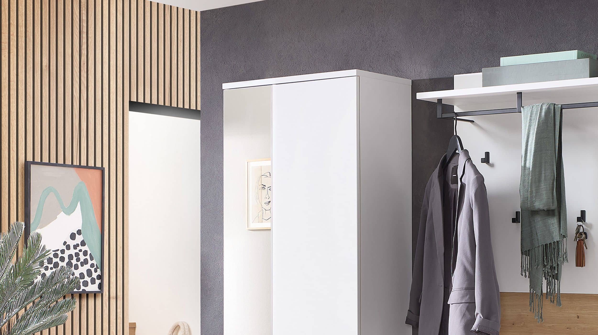 Garderobenschrank mit Spiegel weiß - Artisan Eiche 80 cm - MEMPHIS 