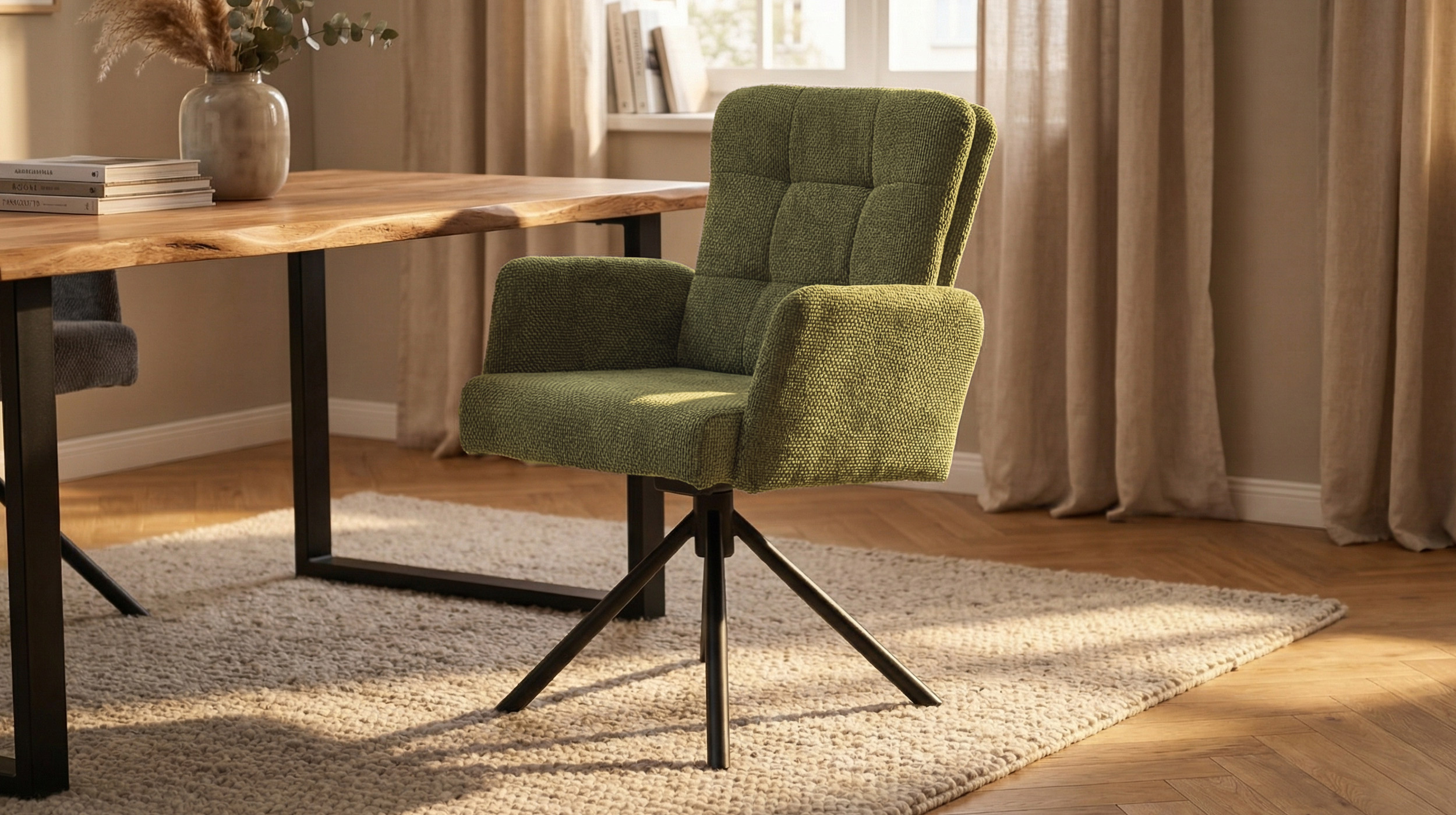 Armlehnstuhl grün Drehstuhl Taschenfederkern Chenille - HEDIA