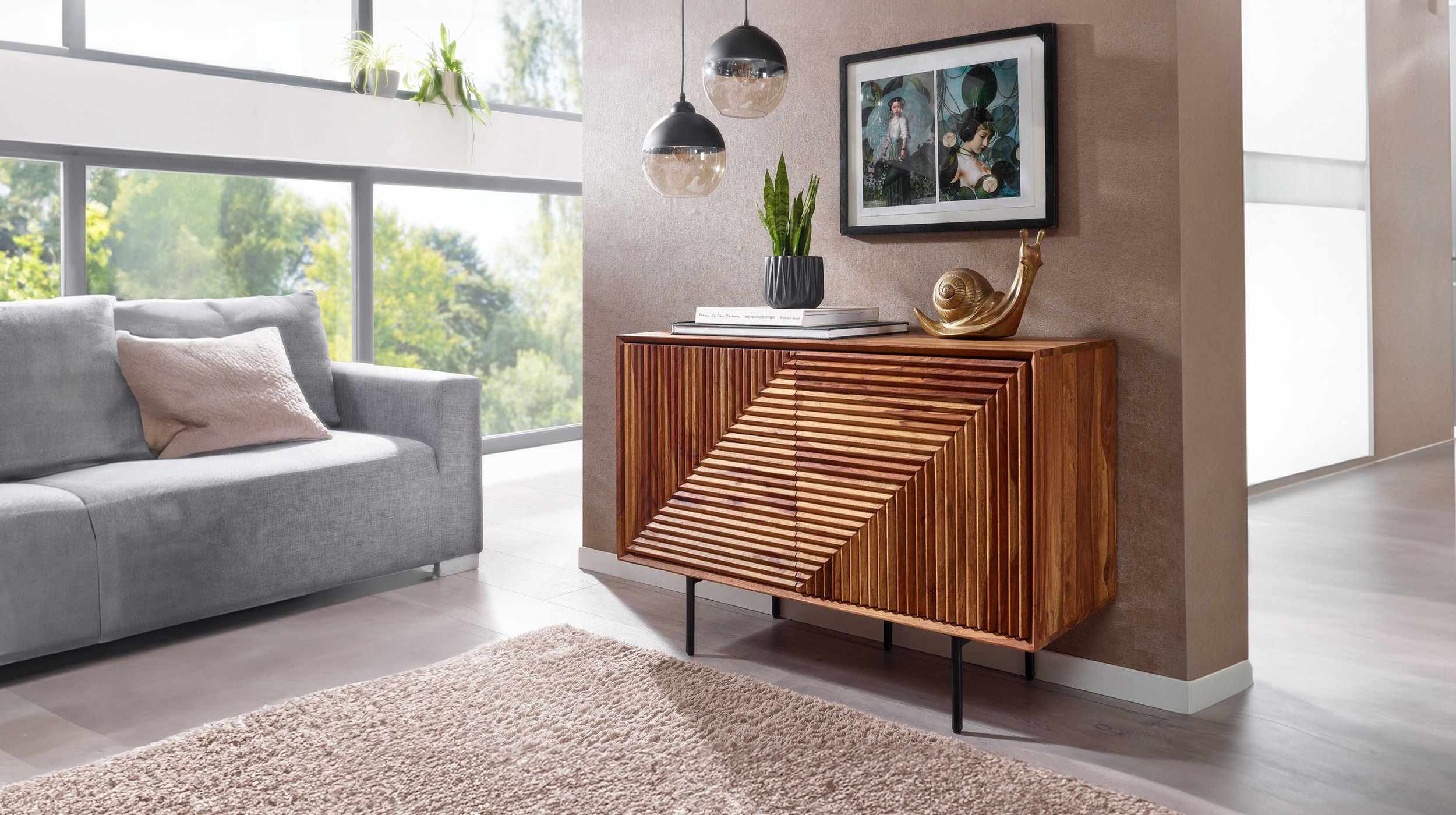 Sideboard Sheesham massiv 100 x 40 cm 2-türig -  DAINA