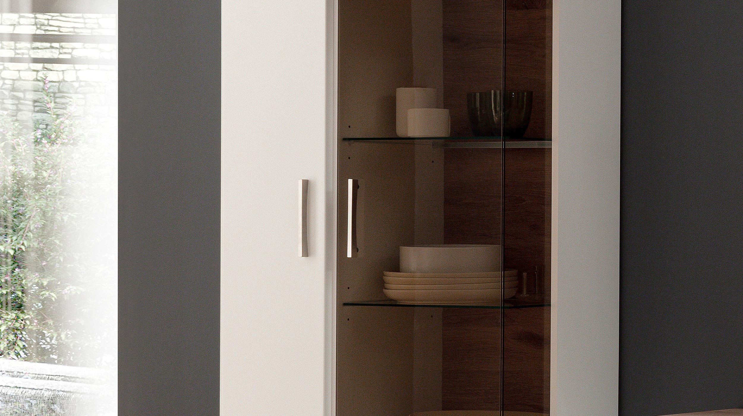 Wohnwand weiß - Viking Oak 295 cm LED-Beleuchtung - PALERMO