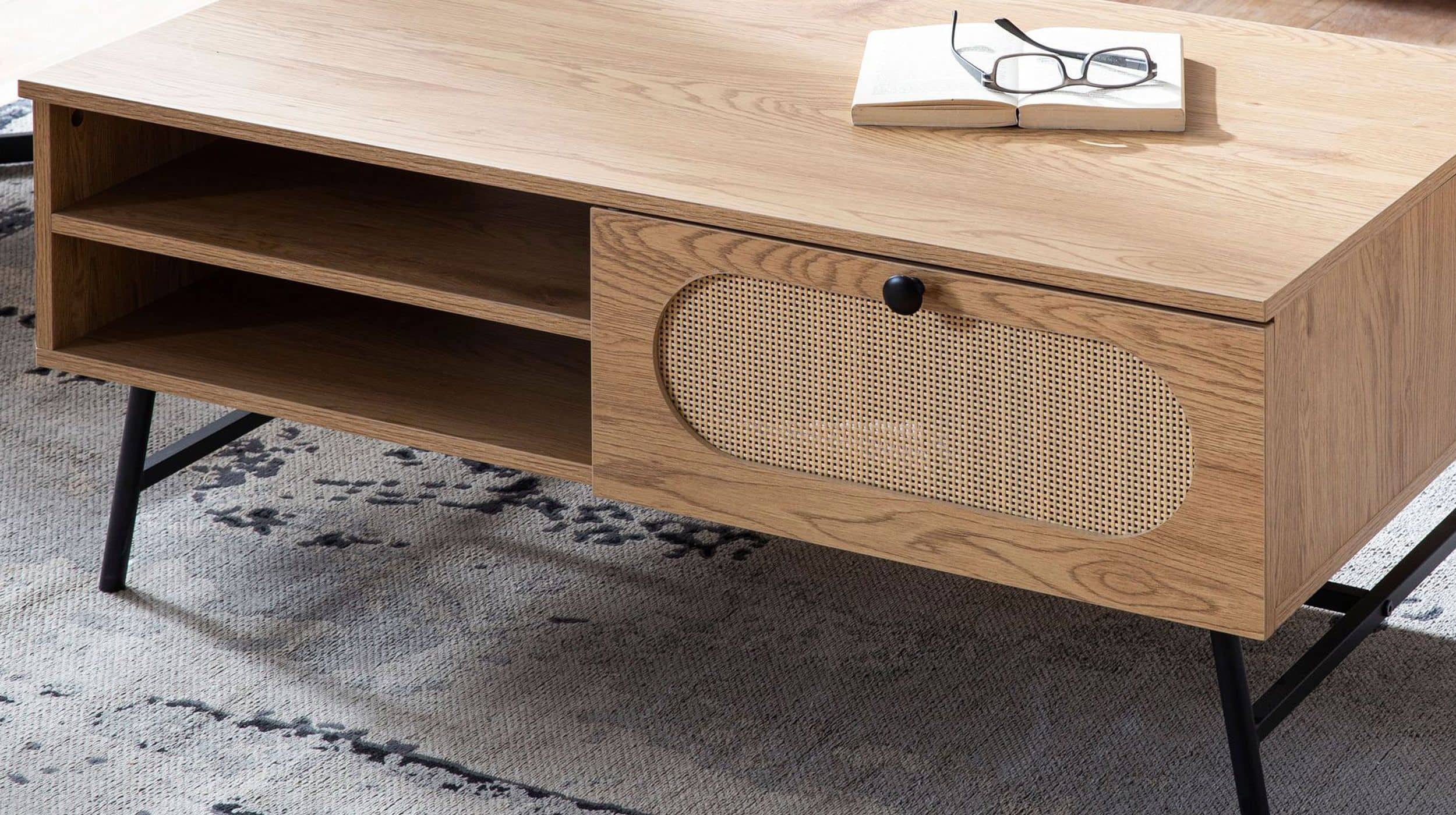 Couchtisch mit Schublade Eiche Holzdekor - Rattan 100 x 60 cm - RATVAN