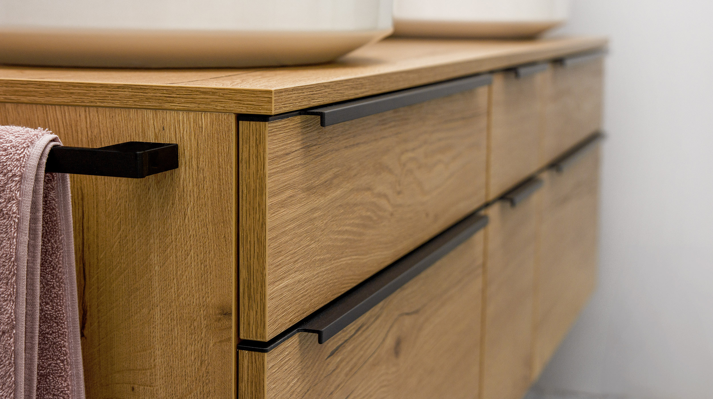 Badmöbel-Set Eiche - 7 Teile - Doppelwaschtisch 151 cm - SKYE