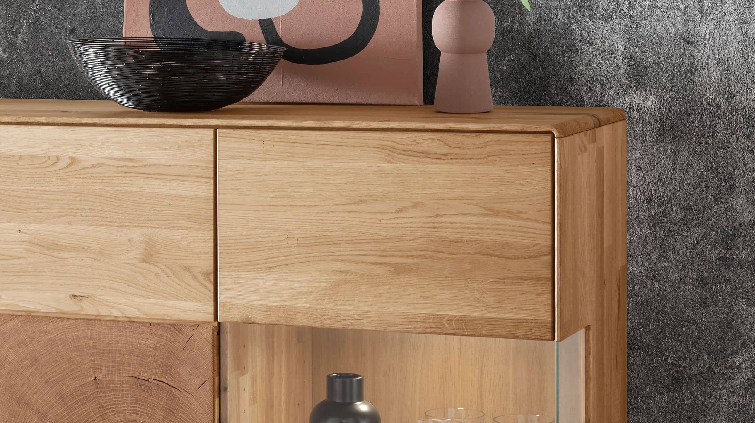 Sideboard mit 2 Glastüren Wildeiche massiv geölt 150 cm - TORVEN