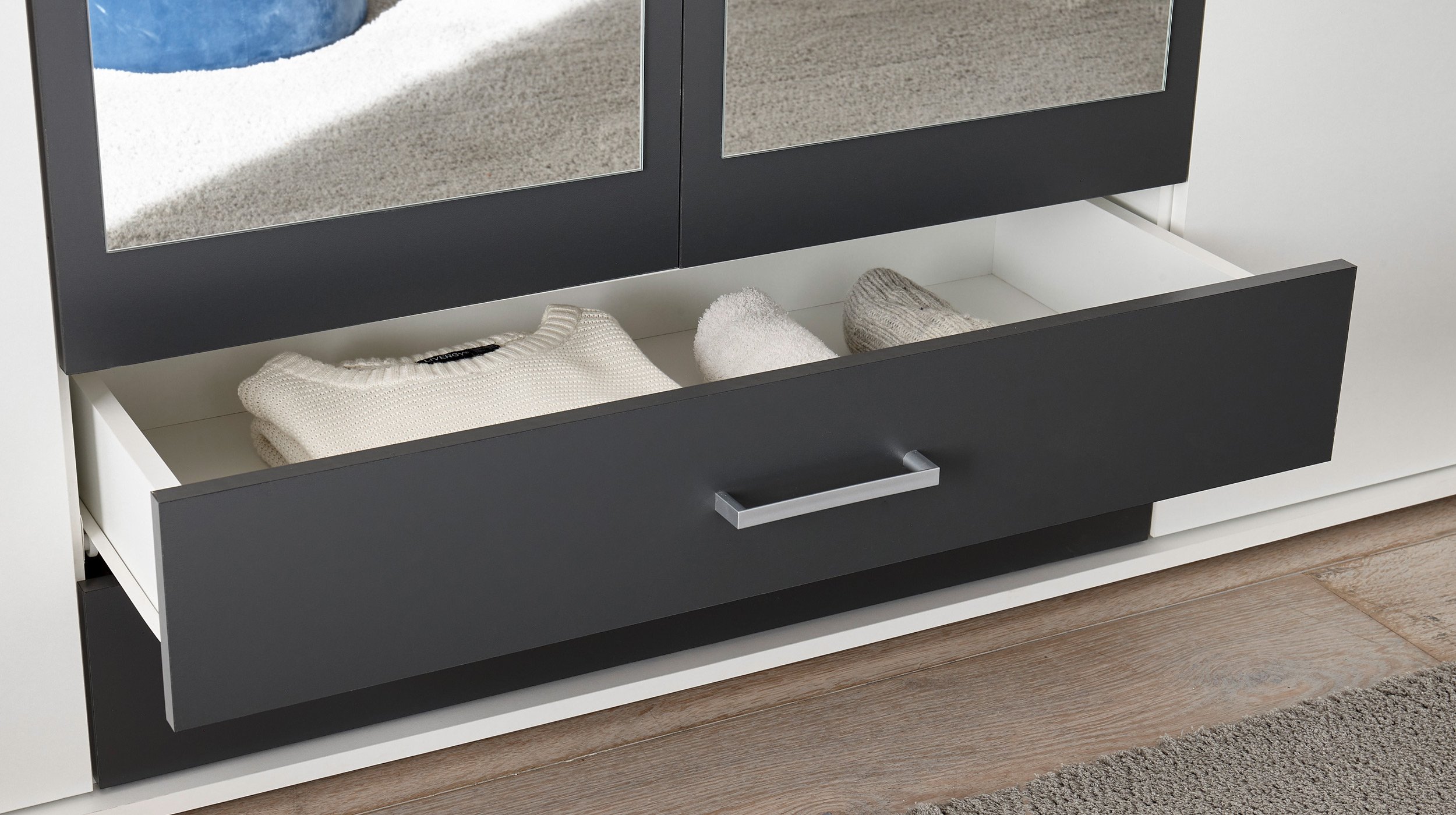 Kleiderschrank mit Spiegel - weiß - graphit - 160 cm - HANAU