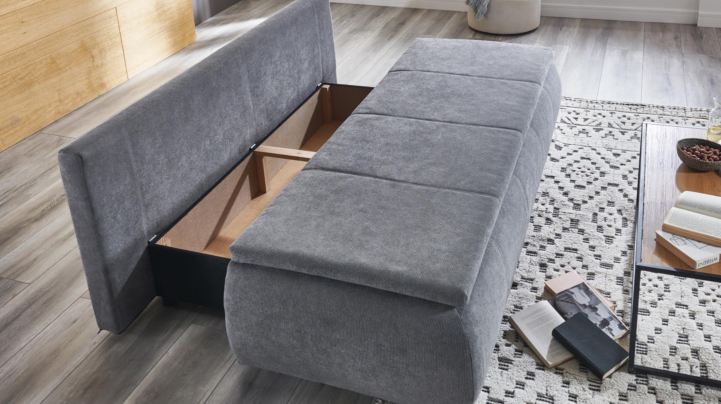 Schlafsofa grau Bettkasten Dauerschläfer Federkern 207 cm - LENON