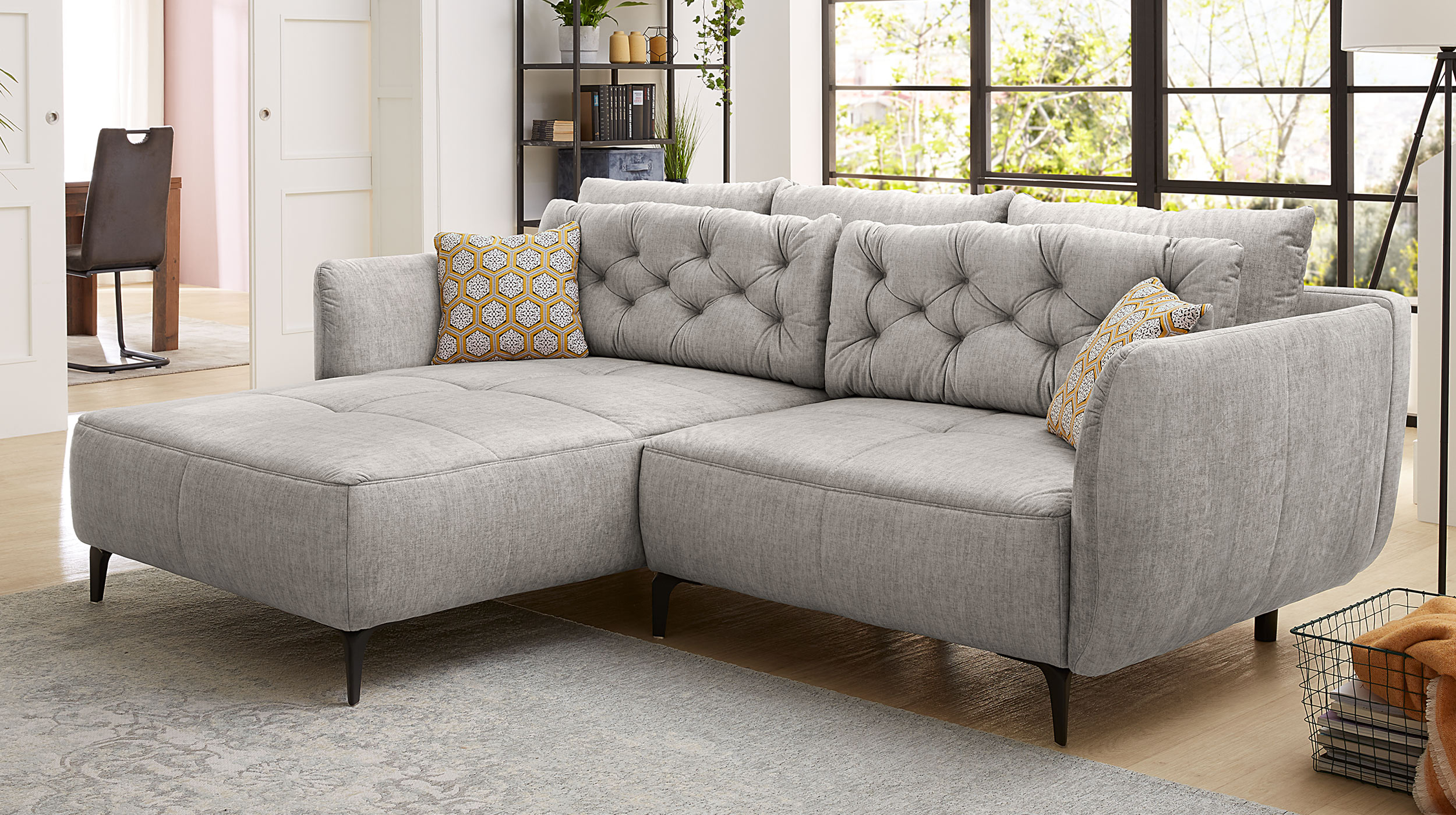 Ecksofa Veloursbezug hellgrau 251 x 186 cm - SALO