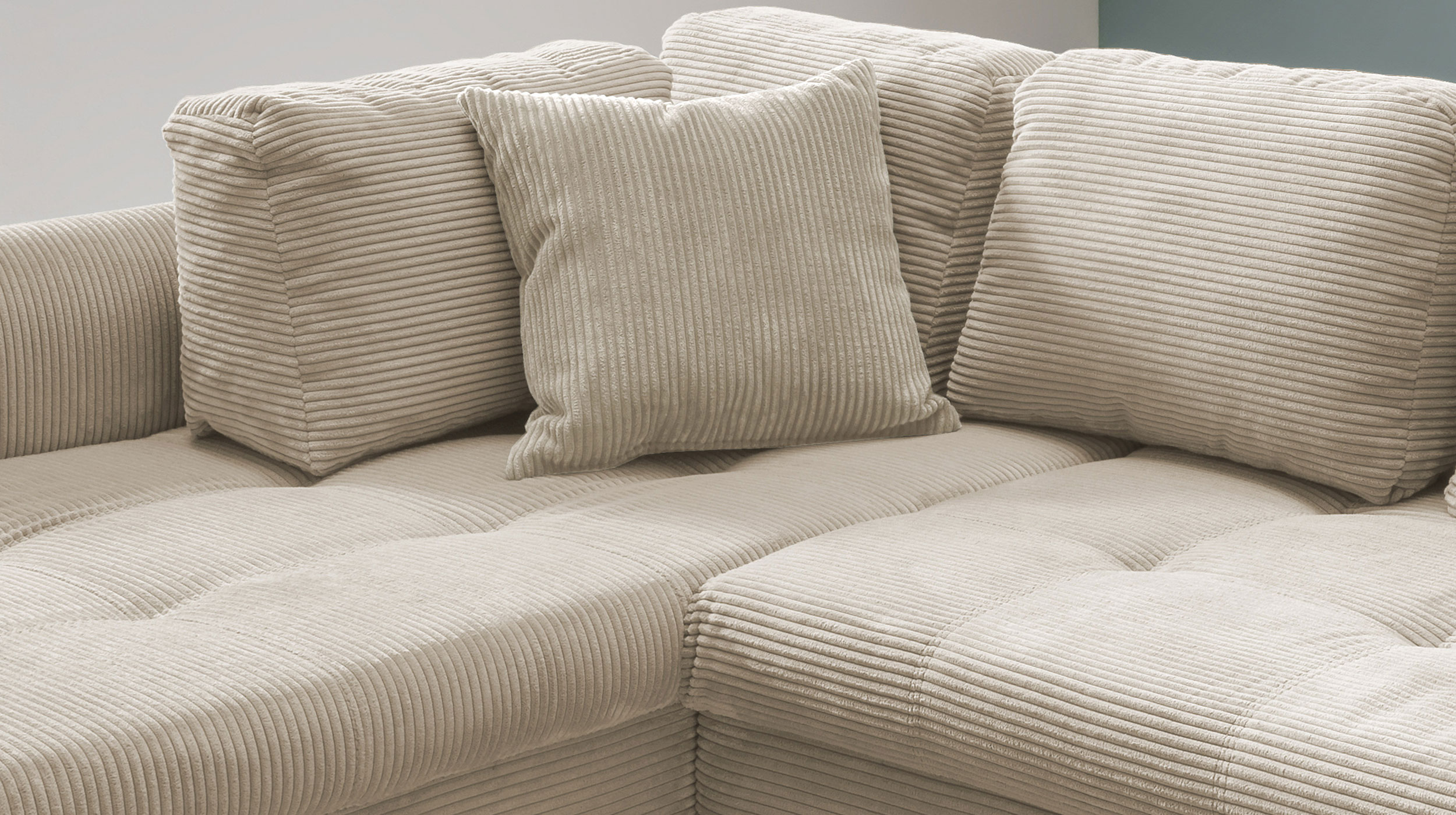 Ecksofa Cord beige Schlaffunktion Bettkasten OT links - LUNARO