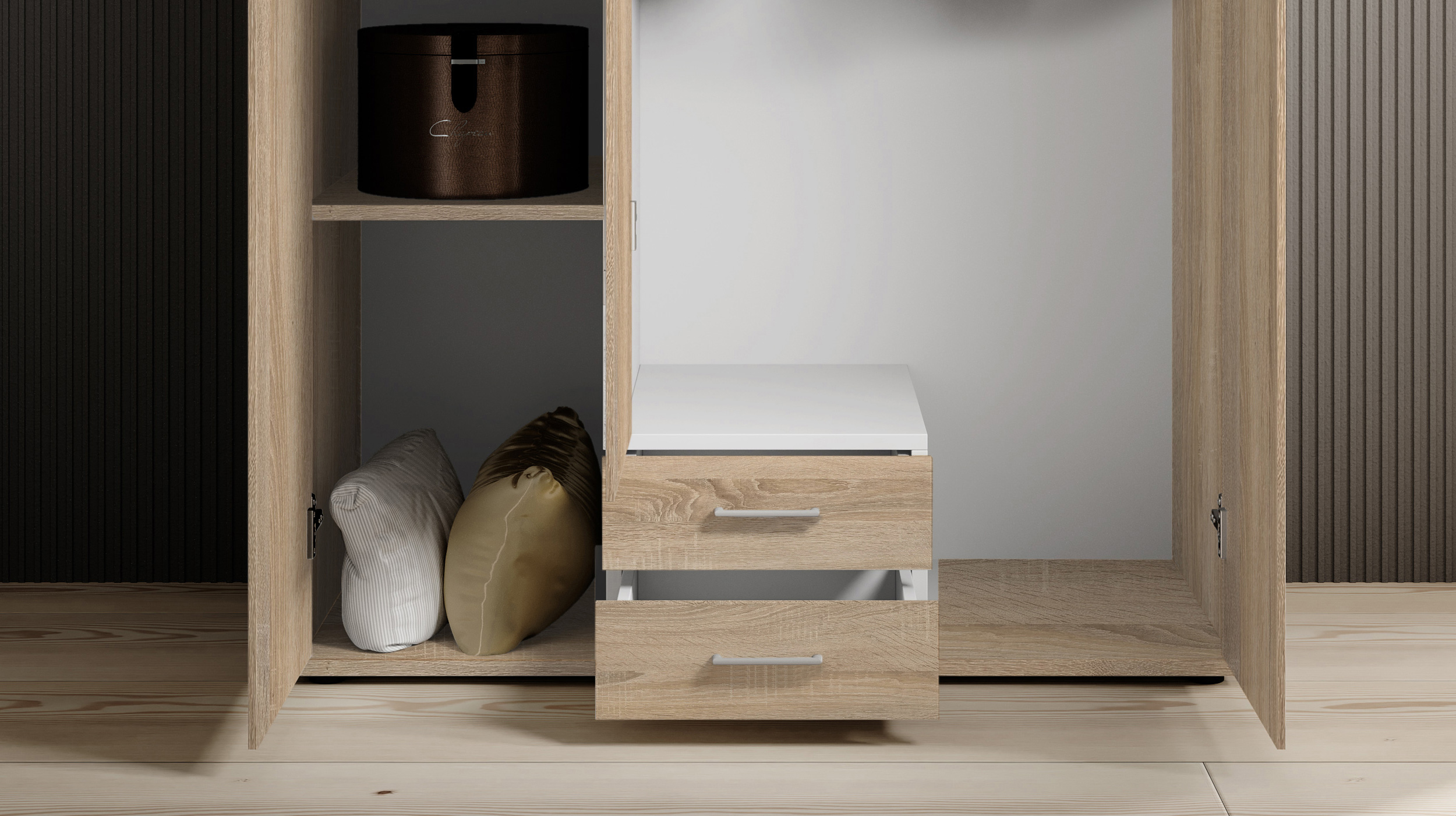 Kleiderschrank mit Spiegel 120 cm Sonoma Eiche - 3-türig - PAUL