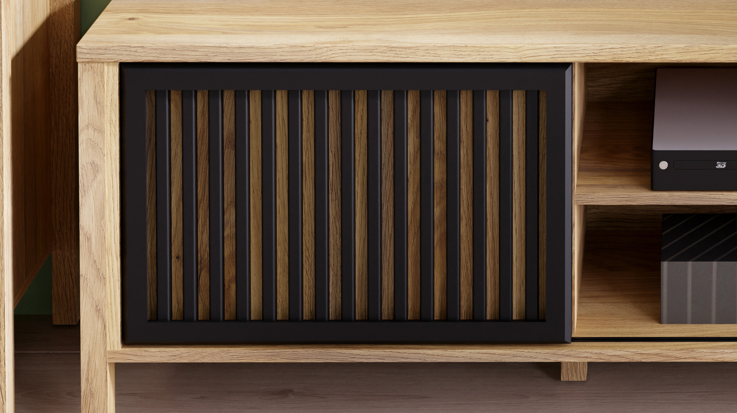 TV-Lowboard - Schiebetür - Mauvella Eiche - schwarz - 175 cm - JYTANA