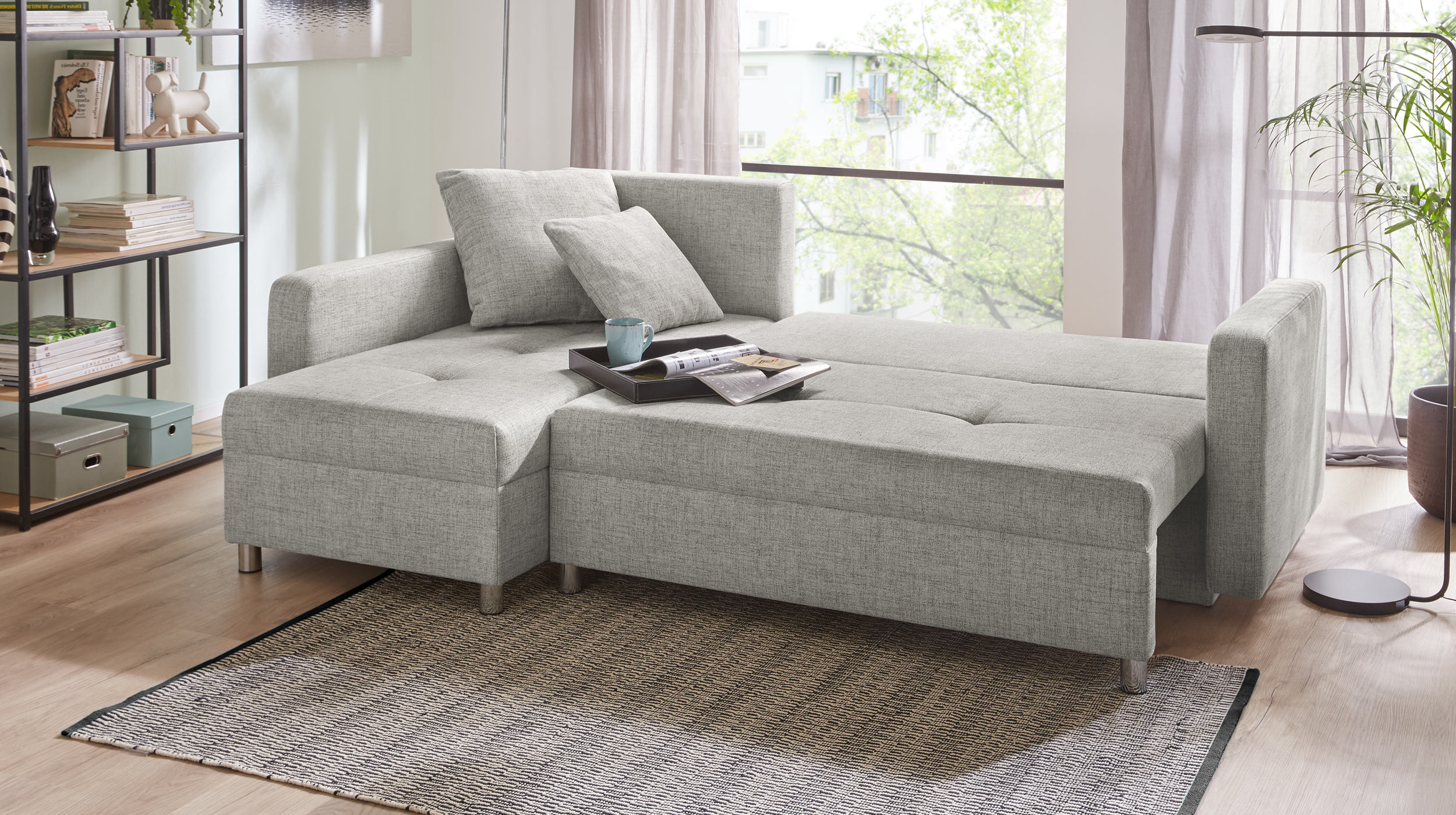 Ecksofa mit Schlaffunktion grau Bettkasten 228 cm - KAPPELN