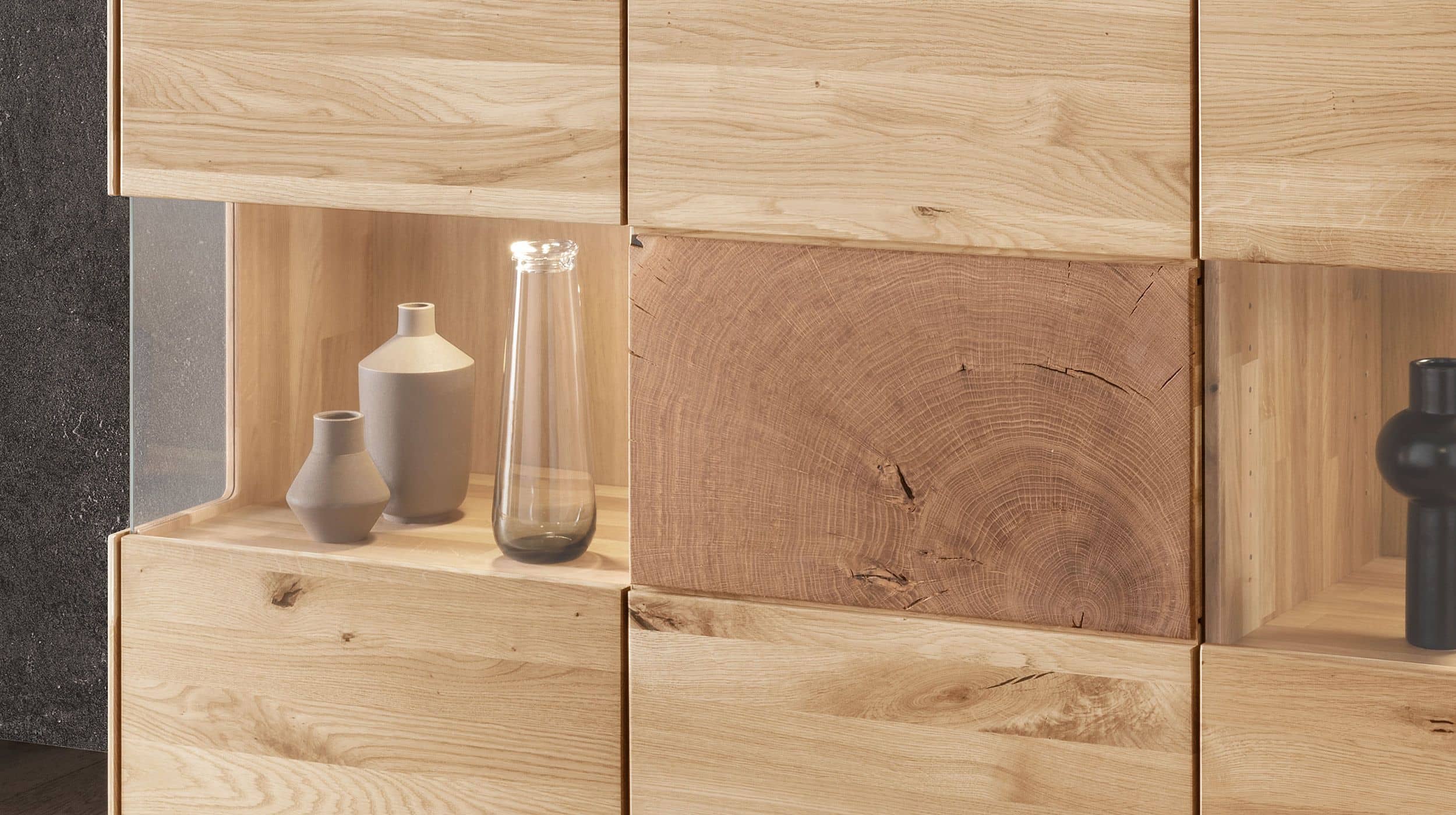 Sideboard mit 2 Glastüren Wildeiche massiv geölt 150 cm - TORVEN