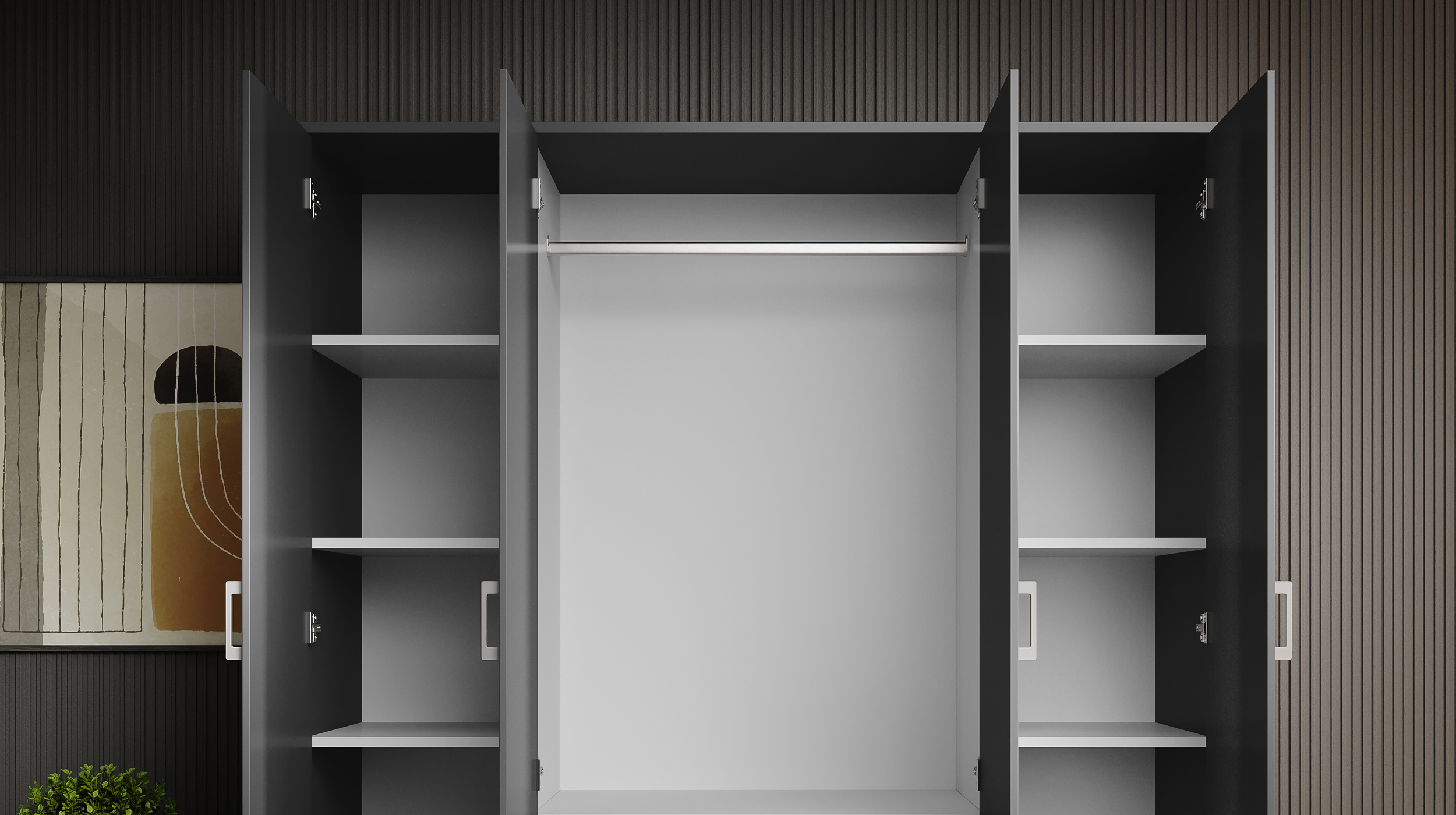 Kleiderschrank graphit mit Spiegel - 180 cm - 4-türig - VESALA