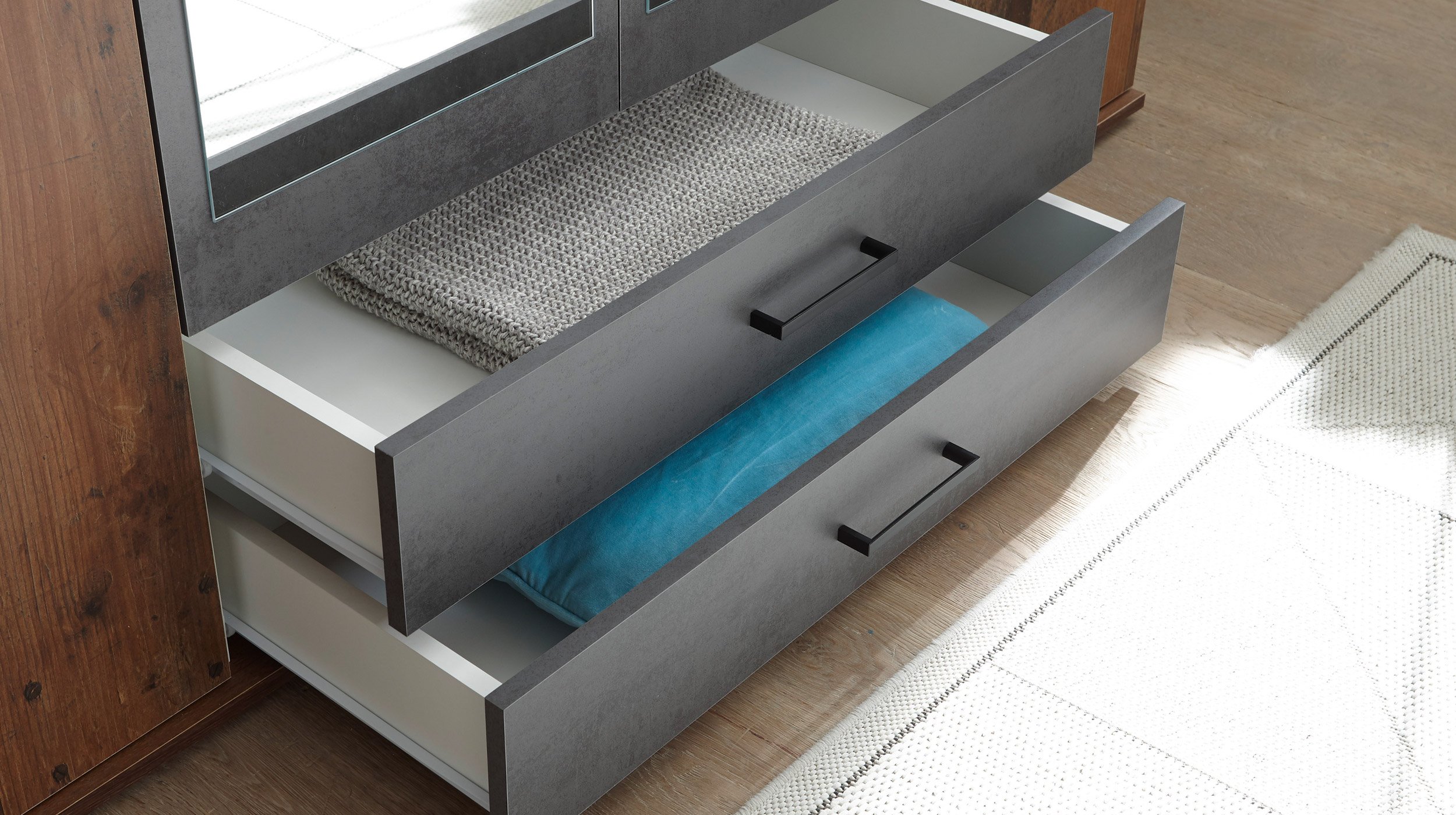 Kleiderschrank mit Spiegel - Old Style - grau - 160 cm - CHICAGO