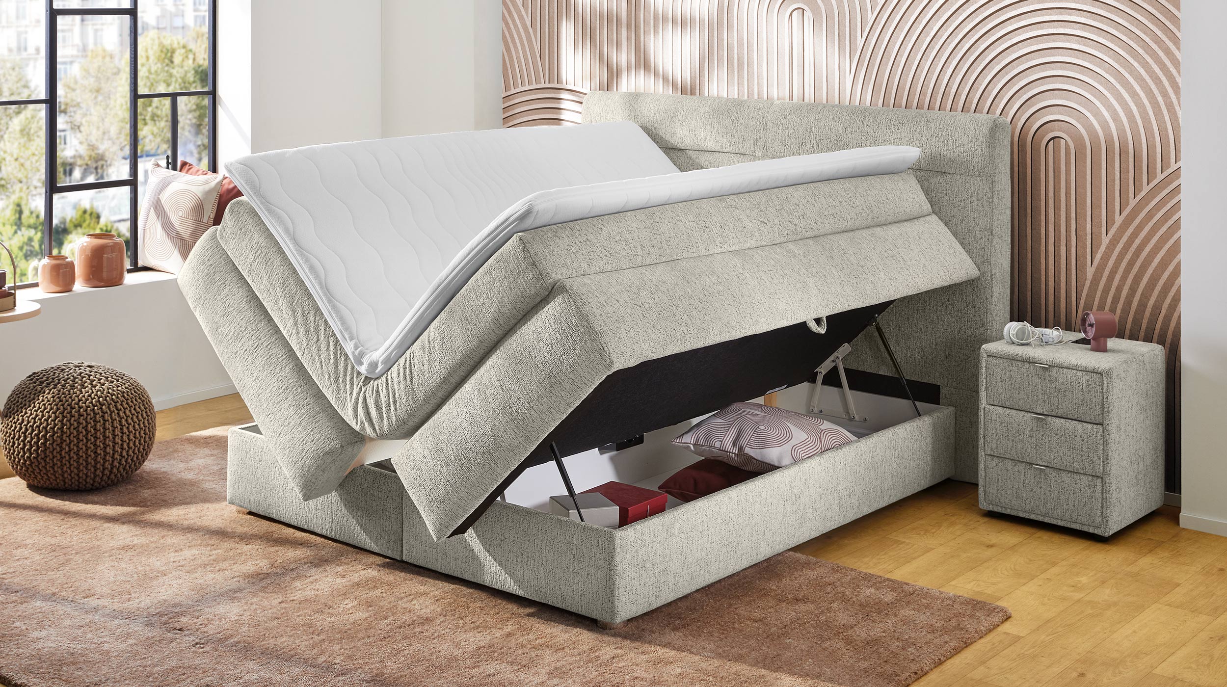 Boxspringbett 160 x 200 cm Bettkasten Chenille beige H2/H3 - SIMONE