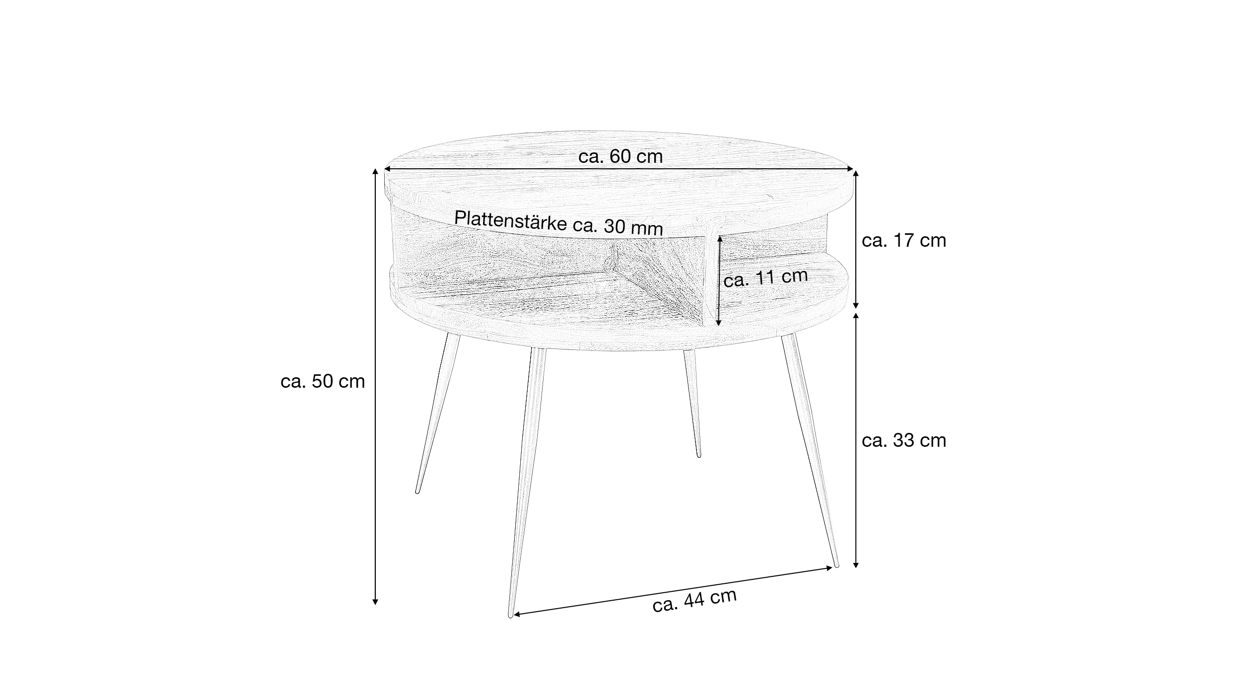 Couchtisch rund Sheesham massiv gebeizt 60 x 60 cm - YORICK 