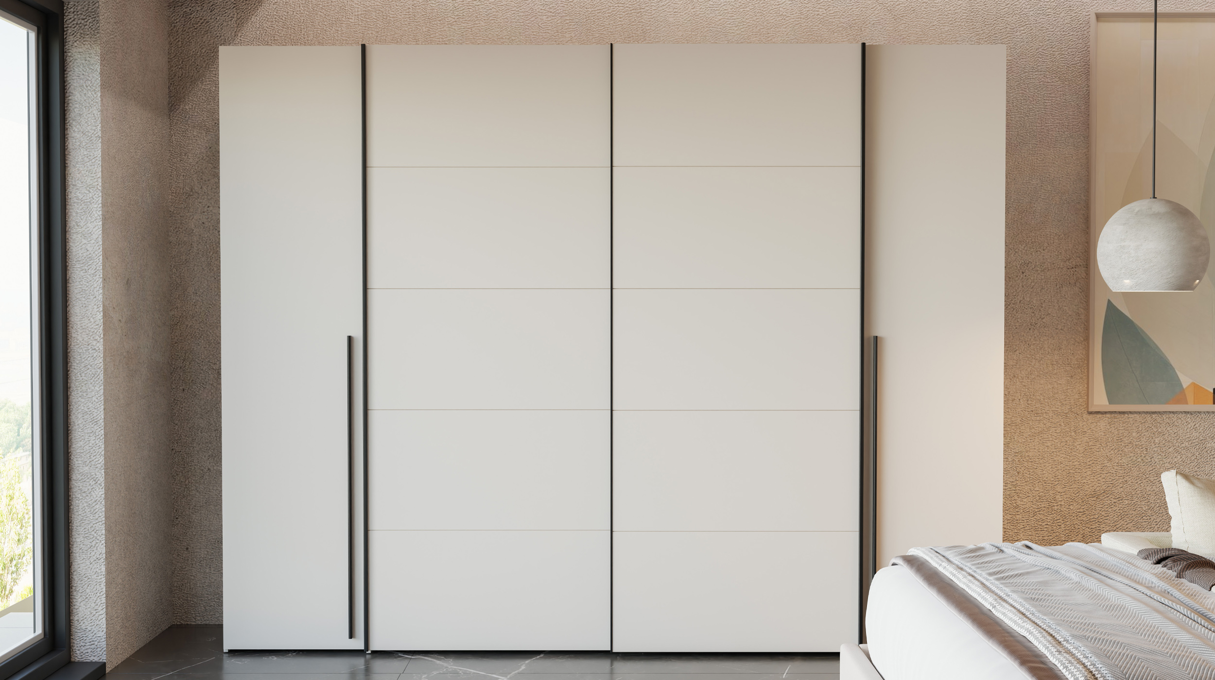 Kleiderschrank beige - 270 cm - Schwebetüren - mit 2 Schubladen - NARAGO