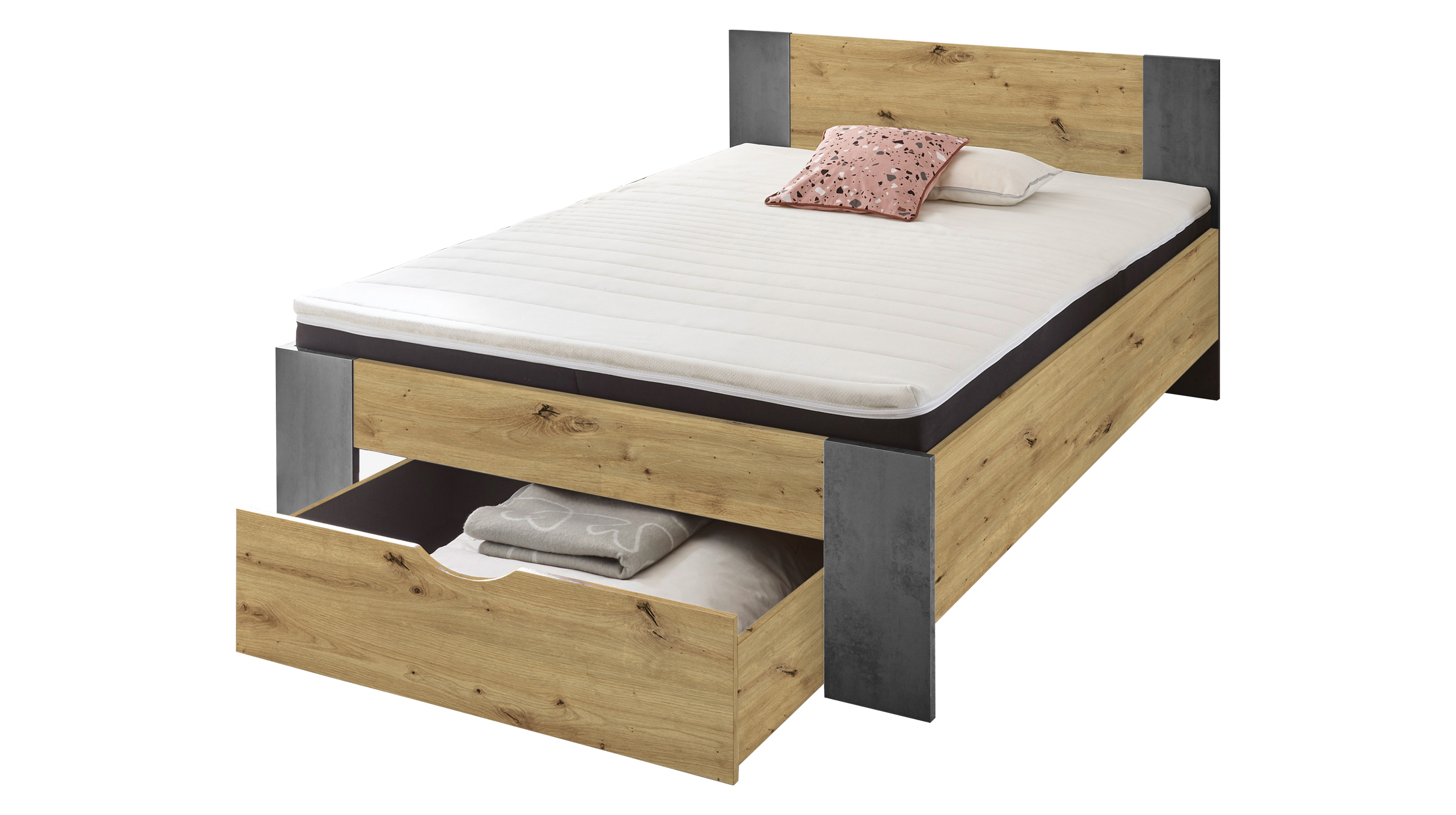 Jugendbett 140 x 200 cm Artisan Eiche mit Bettkasten - MARTIN