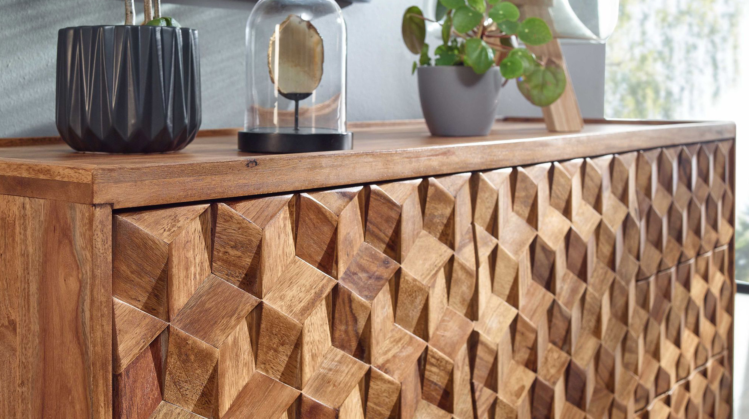 Sideboard mit 3 Schubladen Sheesham massiv gebeizt 138 cm - SUNE