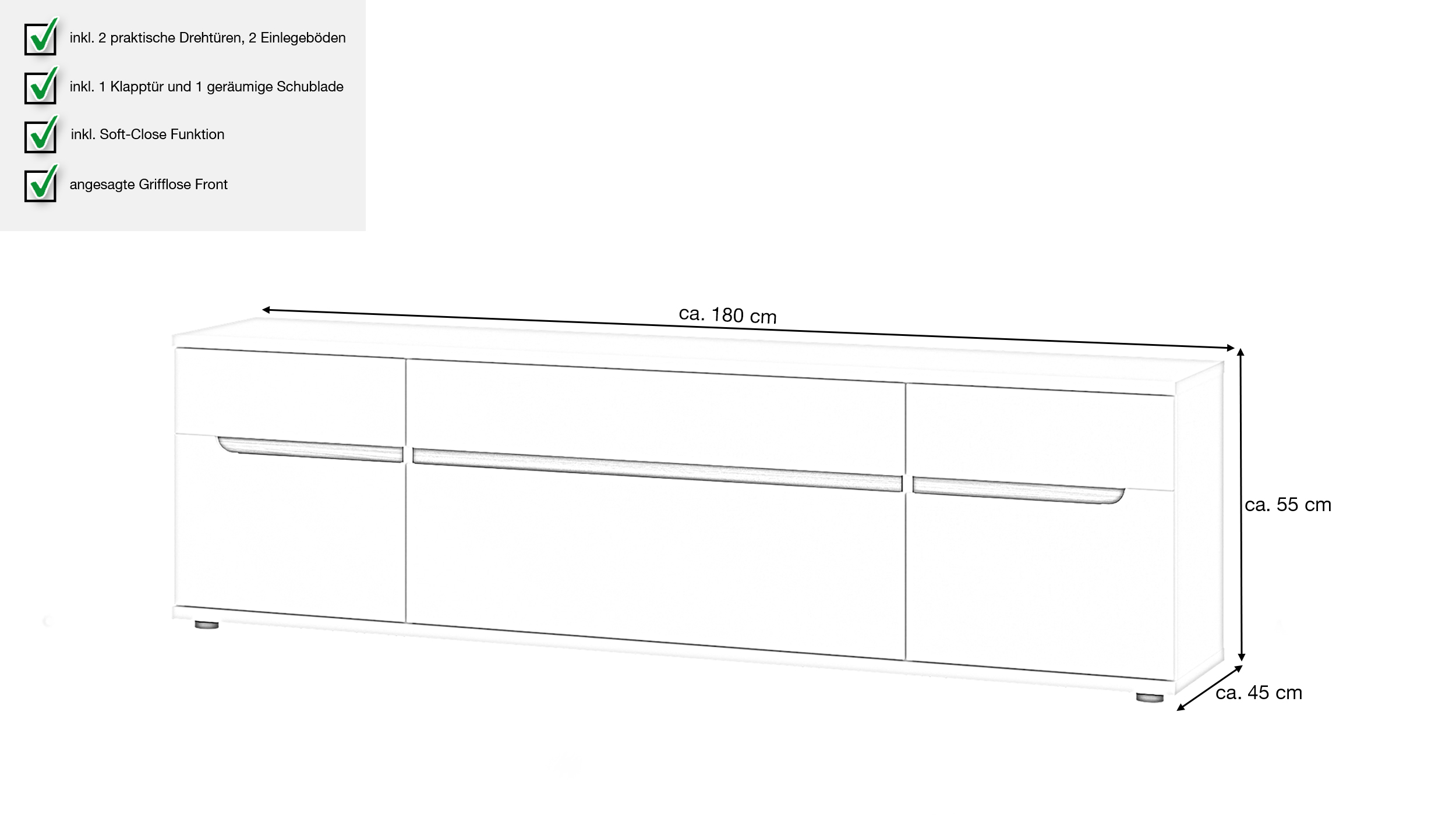 TV-Lowboard Beige-Kaschmir - Nussbaum - 180 cm - VIRGINIA