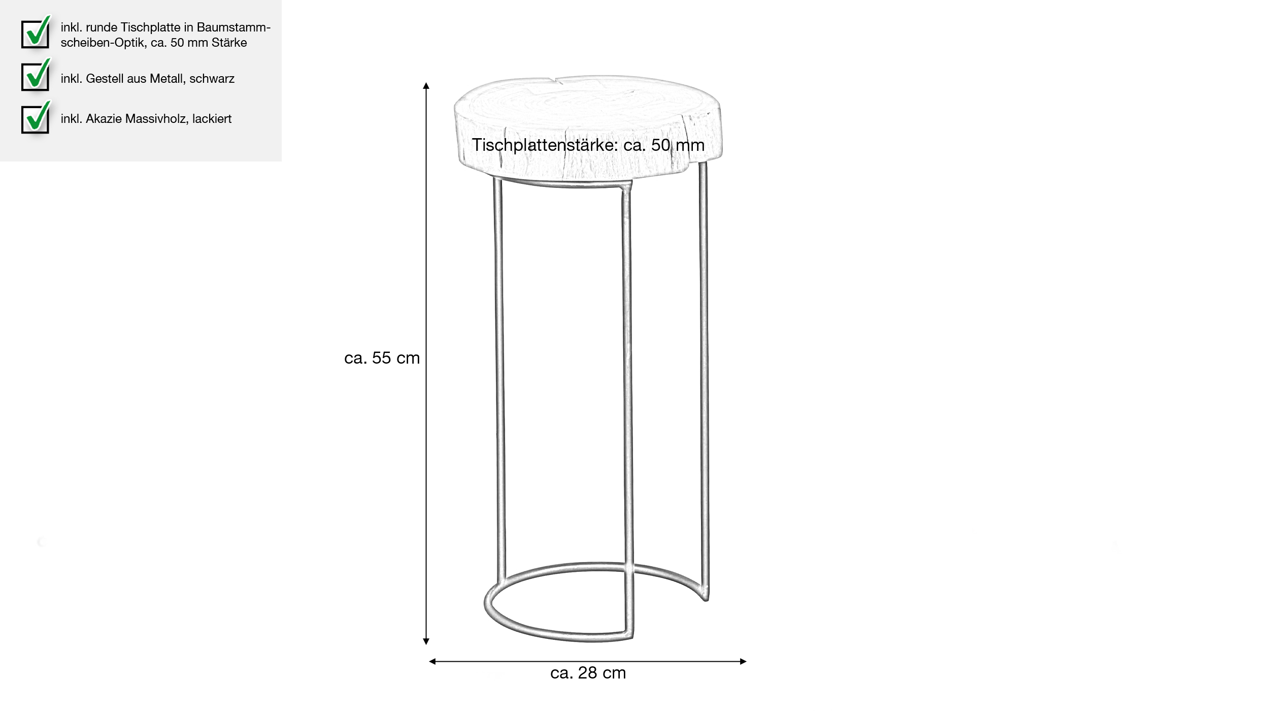 Beistelltisch Akazie massiv lackiert rund 28 x 28 x 55 cm - ACAS