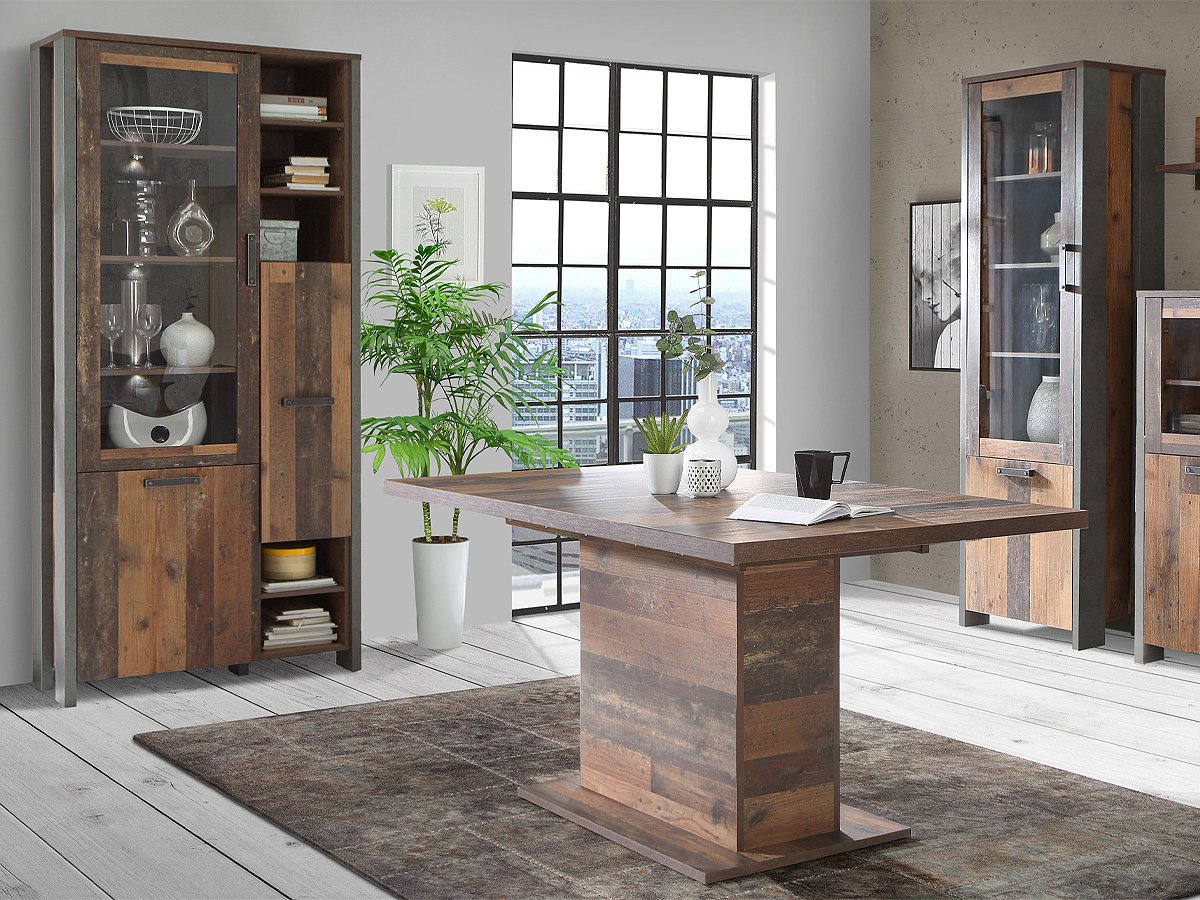 Vitrine mit Glastür Old Wood - Beton - grau Breite 92 cm - CLIF