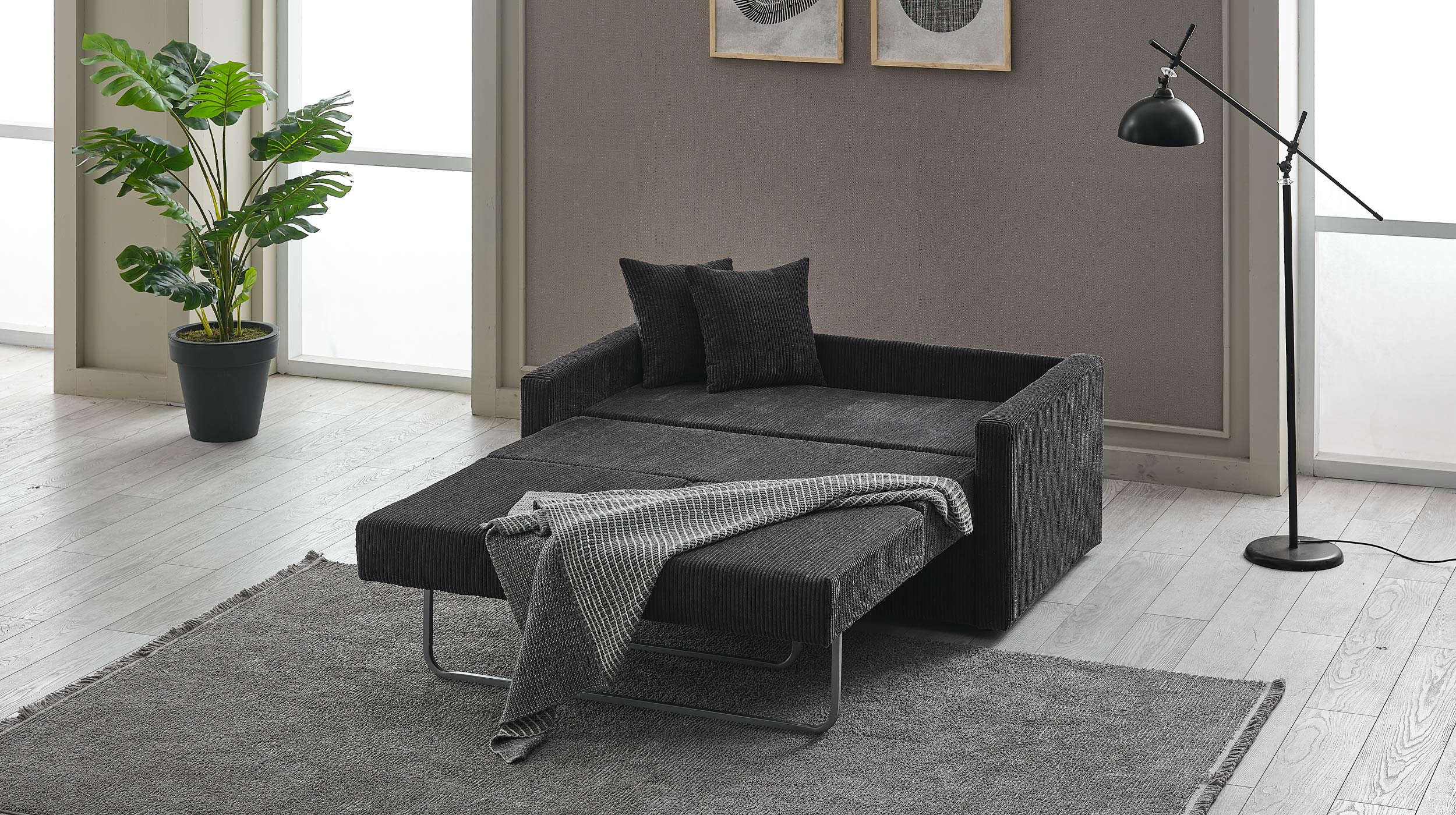 Schlafsofa Cord anthrazit 2-Sitzer 159 cm - BERGAMO