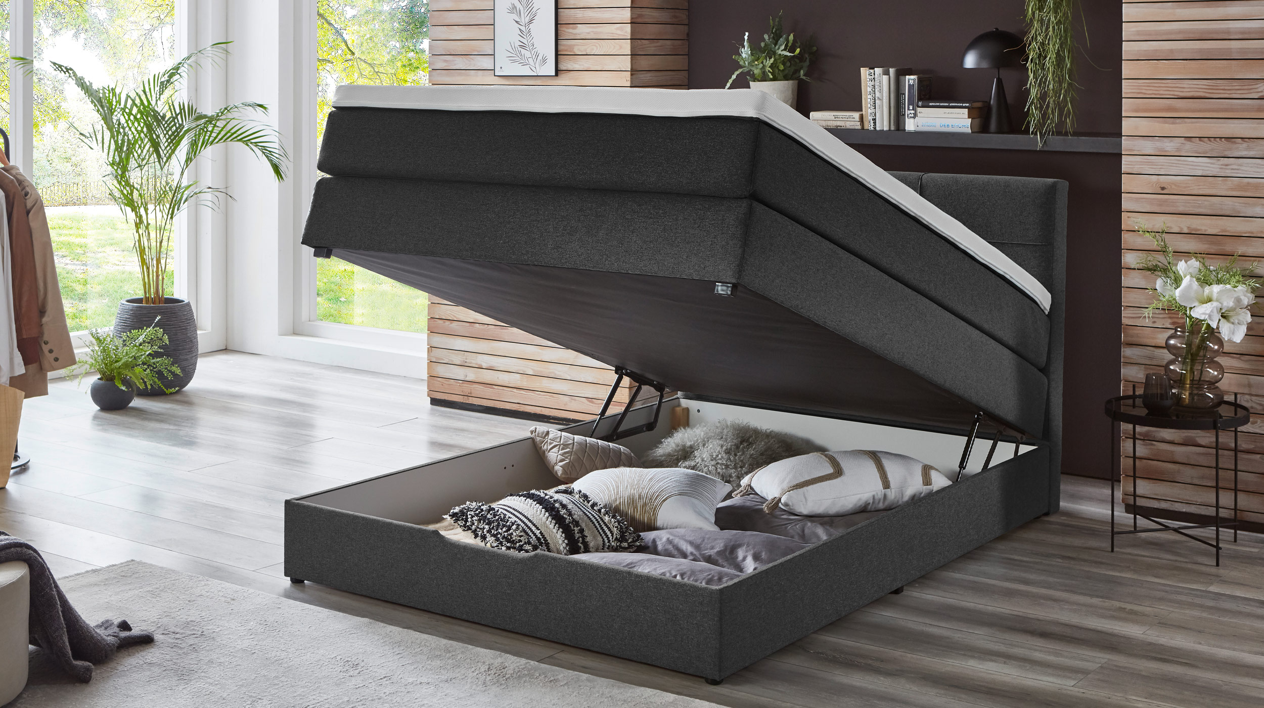 Boxspringbett 140 x 200 cm Bettkasten anthrazit Stoffbezug - KREMS