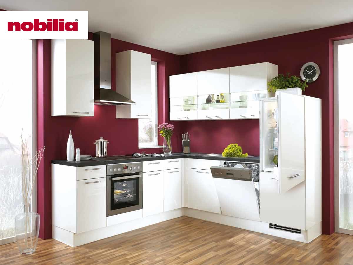 Eckküche 245 x 245 cm - mit Geräten - Küchenfronten Hochglanz Lack - FLASH