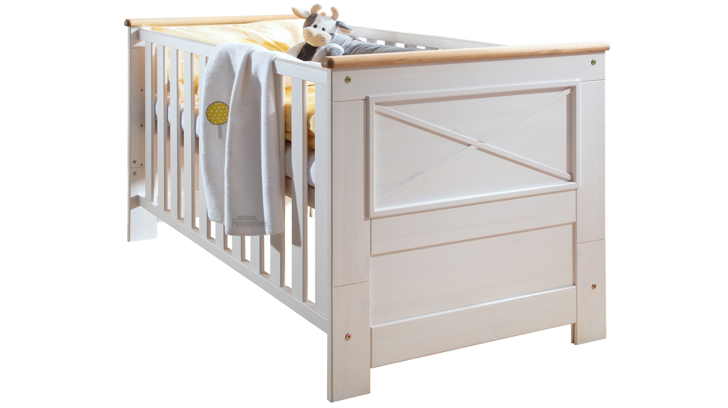 Kinderbett Babybett 70 x 140 cm Kiefer massiv weiß - EMILIA