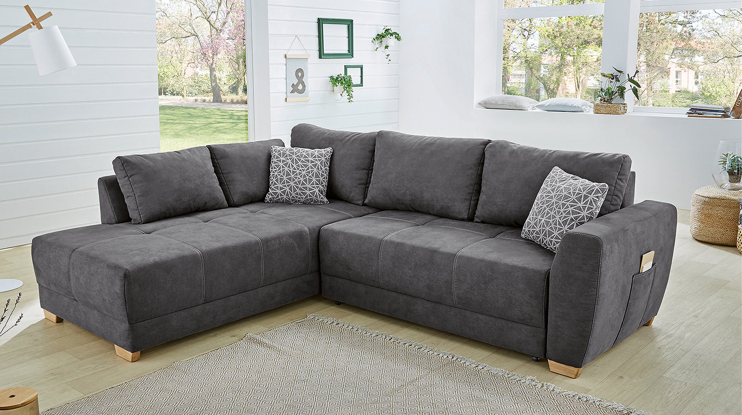 Ecksofa mit Schlaffunktion anthrazit Bettkasten 254 cm - LUKE