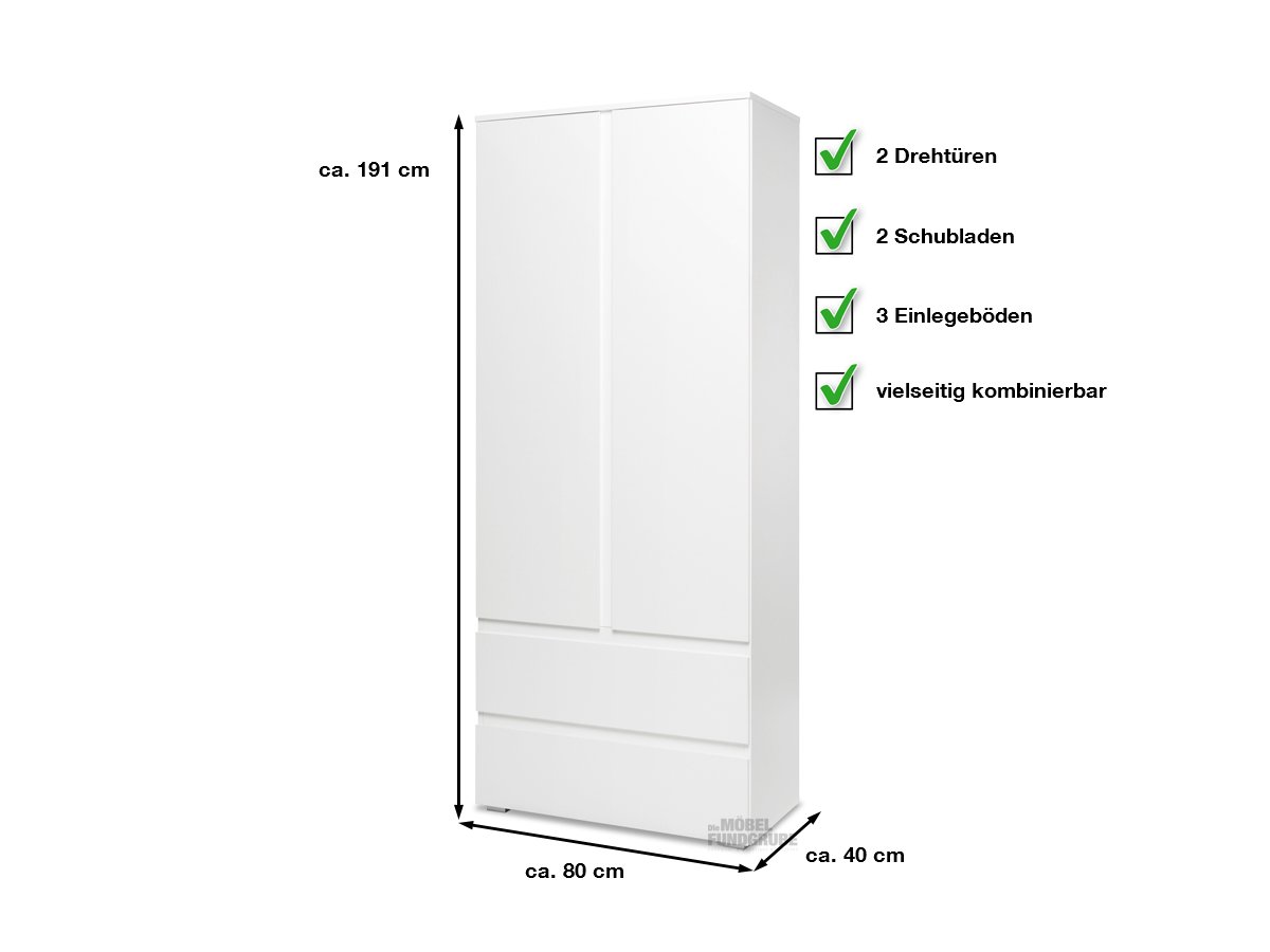 Kleiderschrank weiß - 80 cm - IMAGE