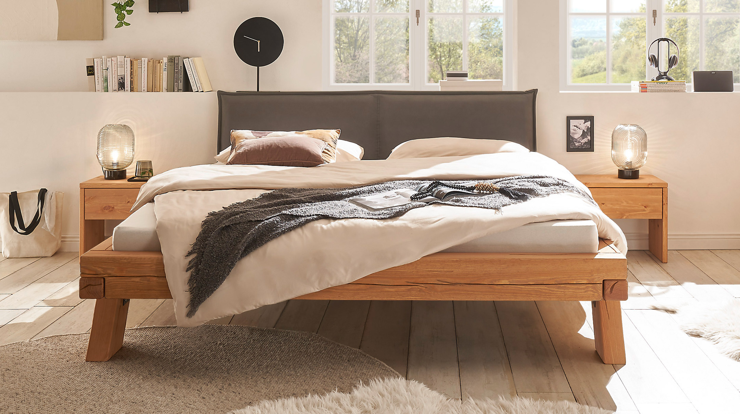 Balkenbett Massivholzbett 180 cm Kiefer geölt gebeizt - BERGTAL SOFT