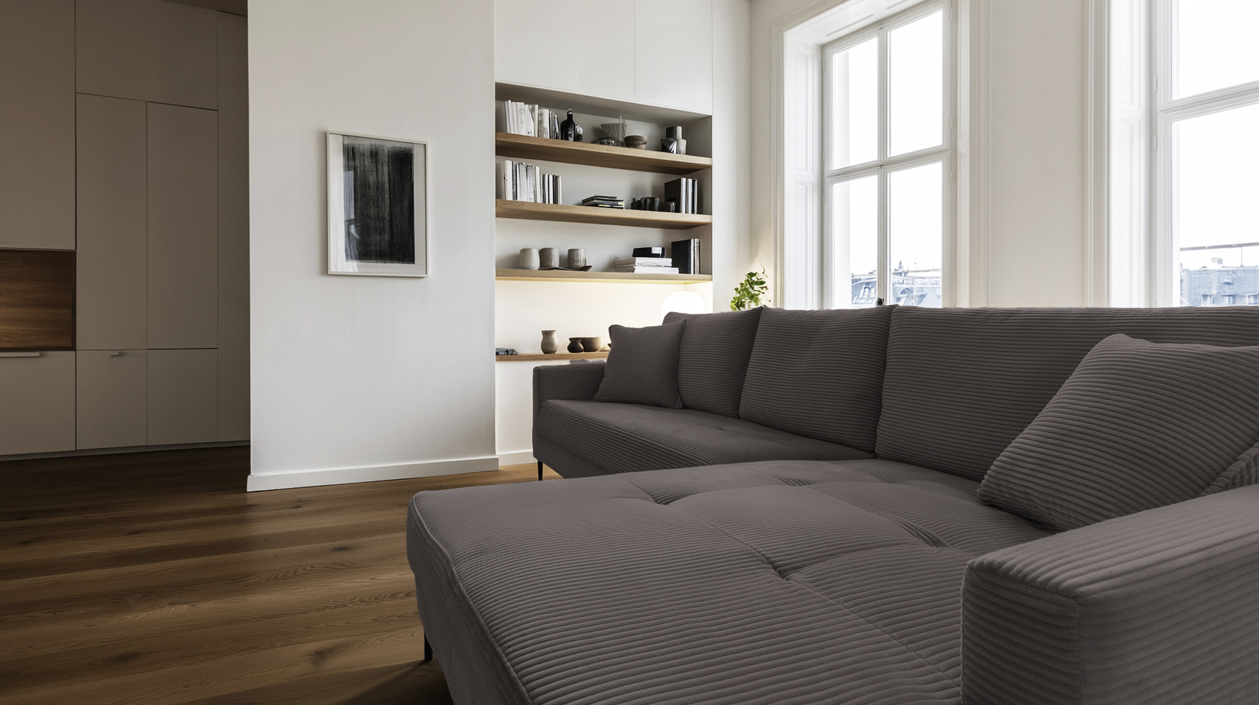 Ecksofa Cord grau 276 x 173 cm - OT rechts - SUMMER