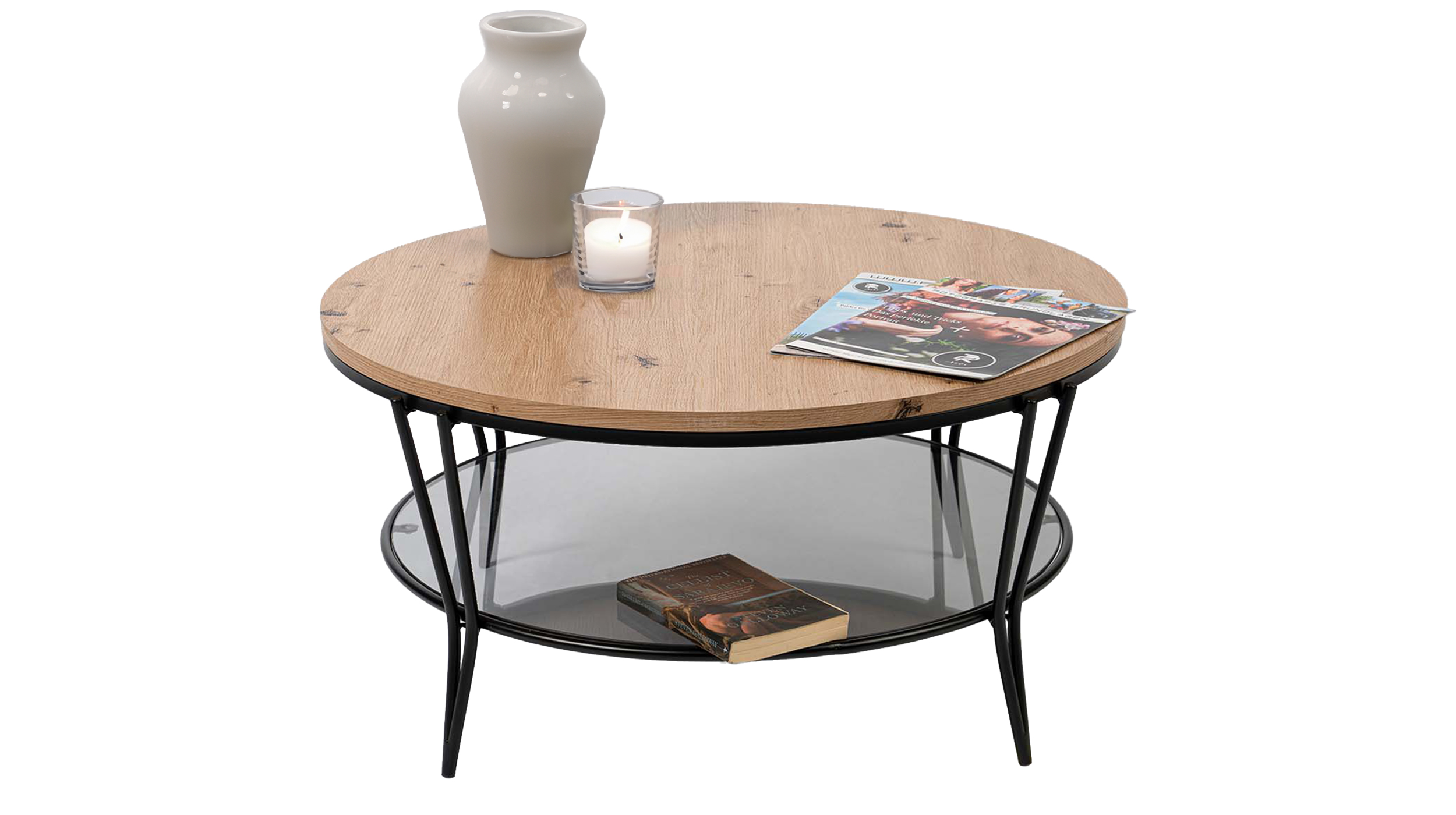 Couchtisch rund 80 cm Artisan Eiche - schwarz - FLORENZ