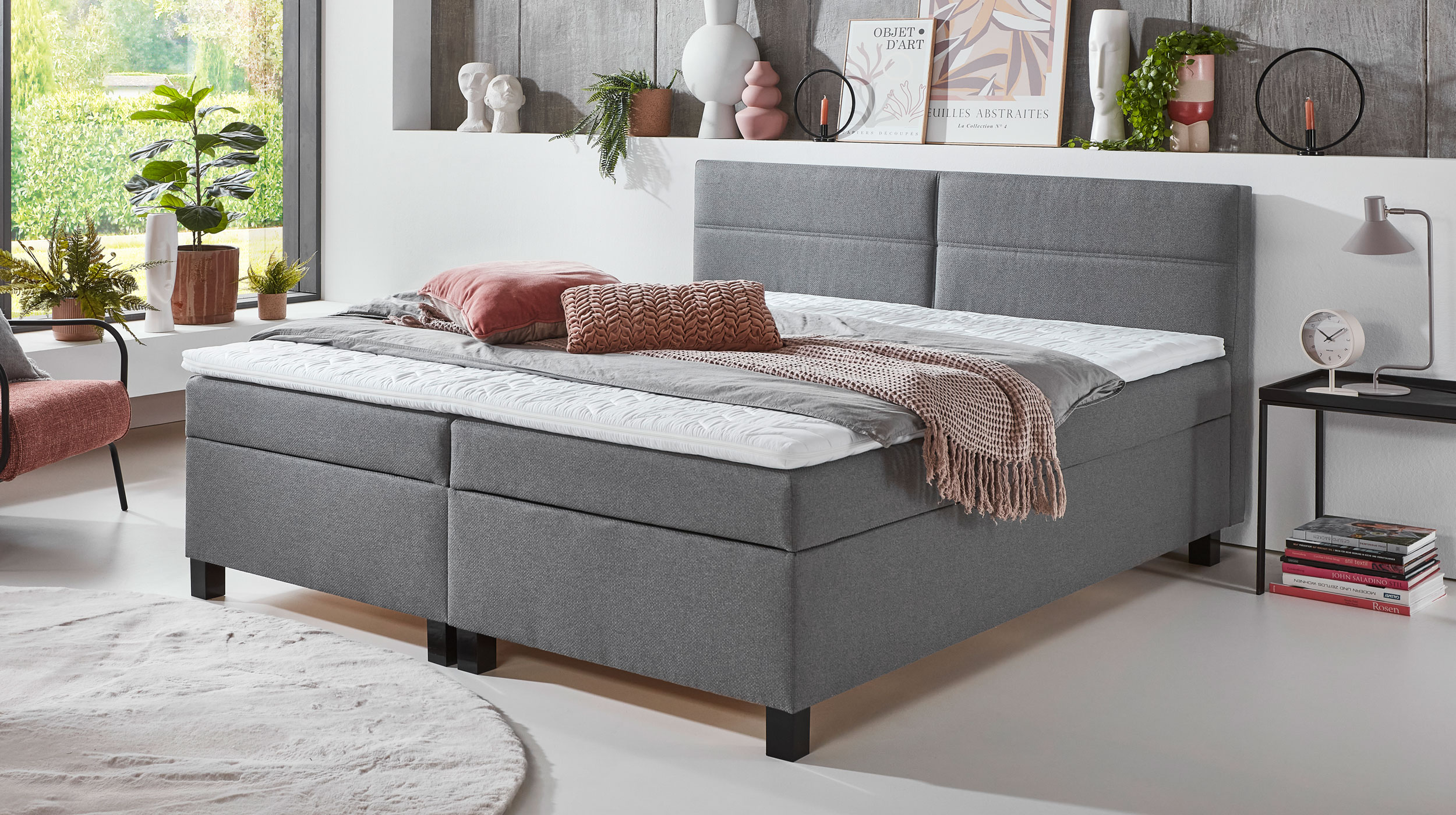 Boxbett 180 x 200 cm grau mit Bettkasten - CRESCO 