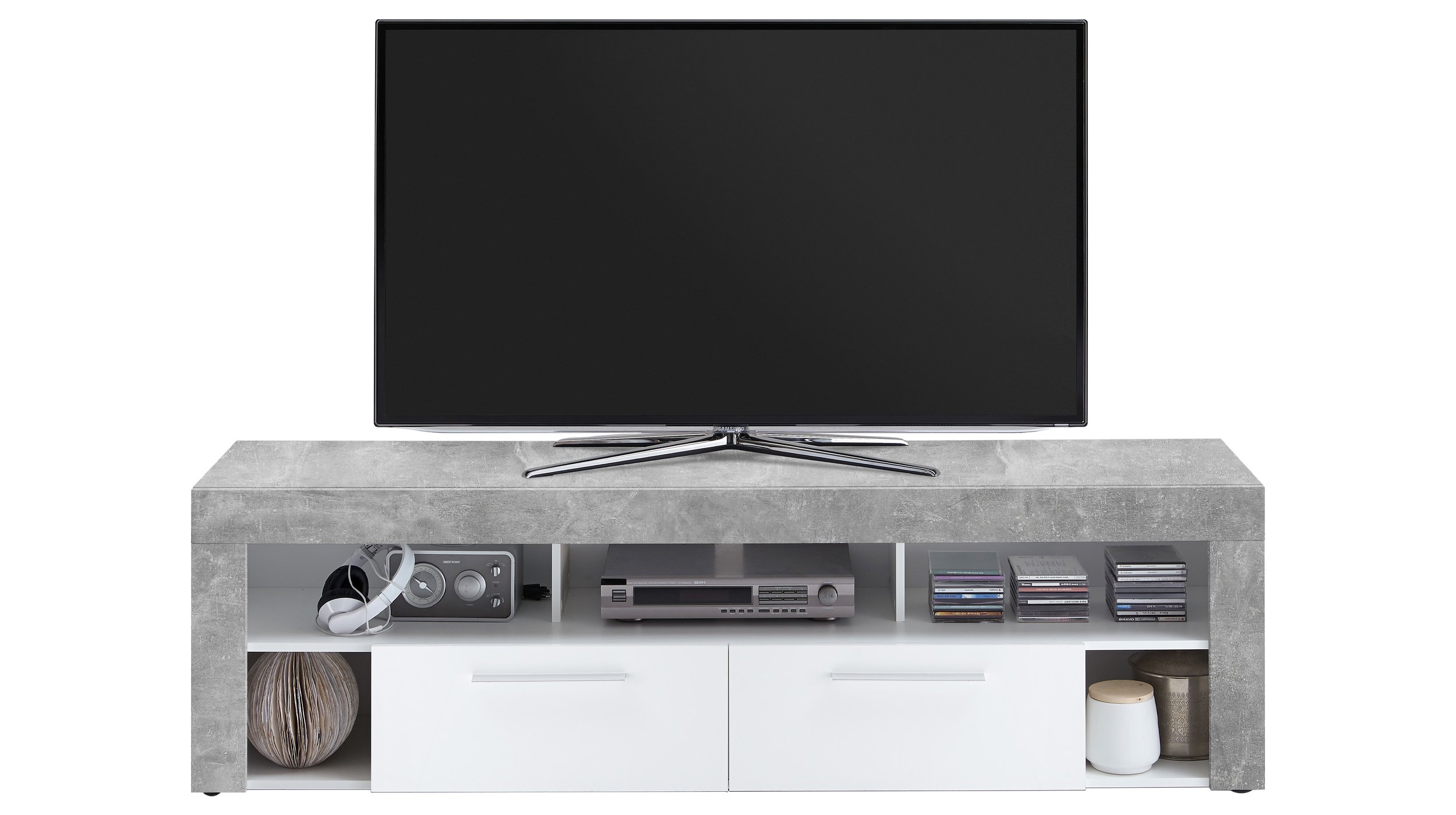 TV - Lowboard Betonoptik - weiß 180 cm TV - Board - VIBIO