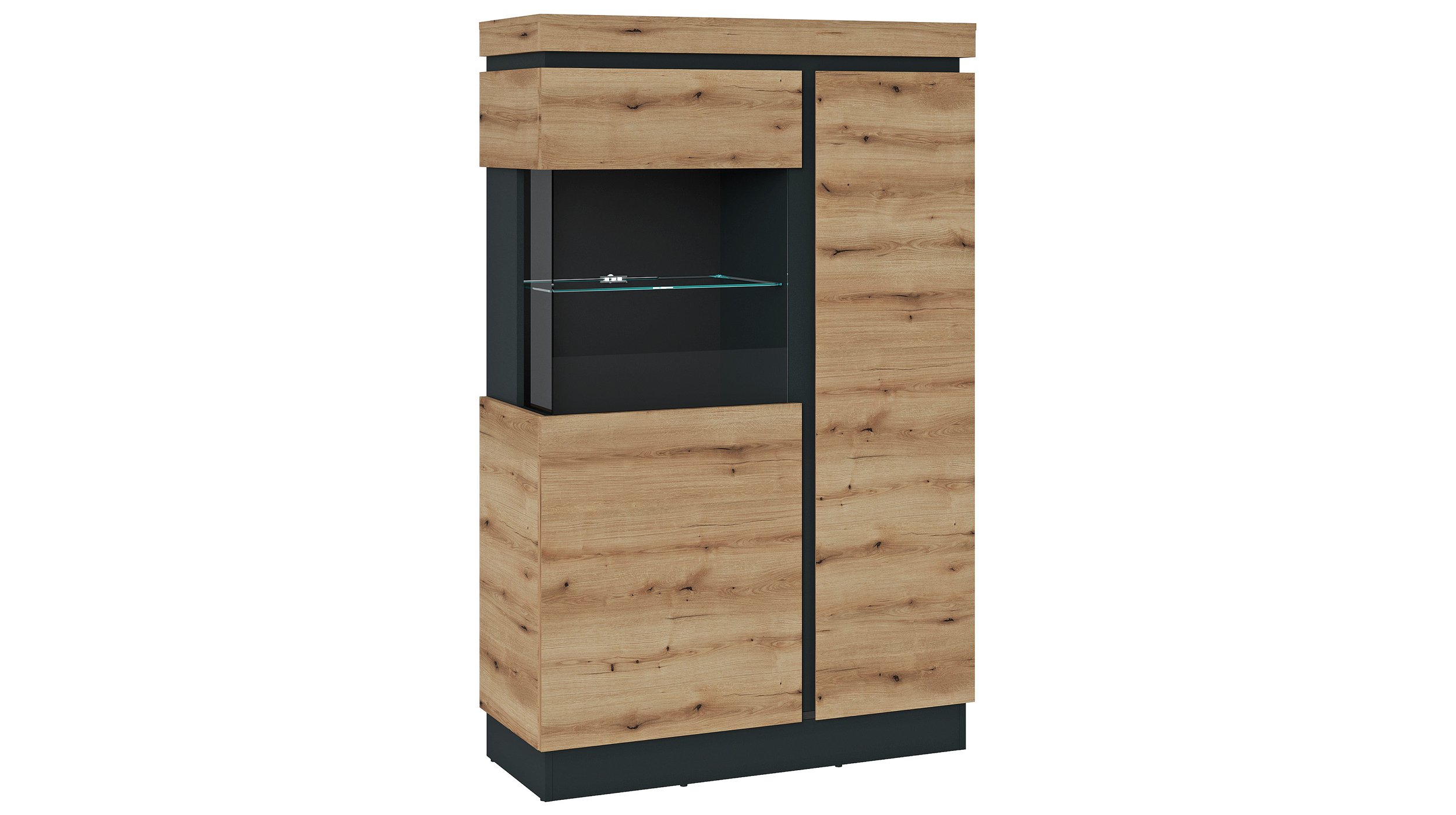 Vitrine mit Glastür Coast Evoke Eiche - grau Breite 103 cm - CORTE