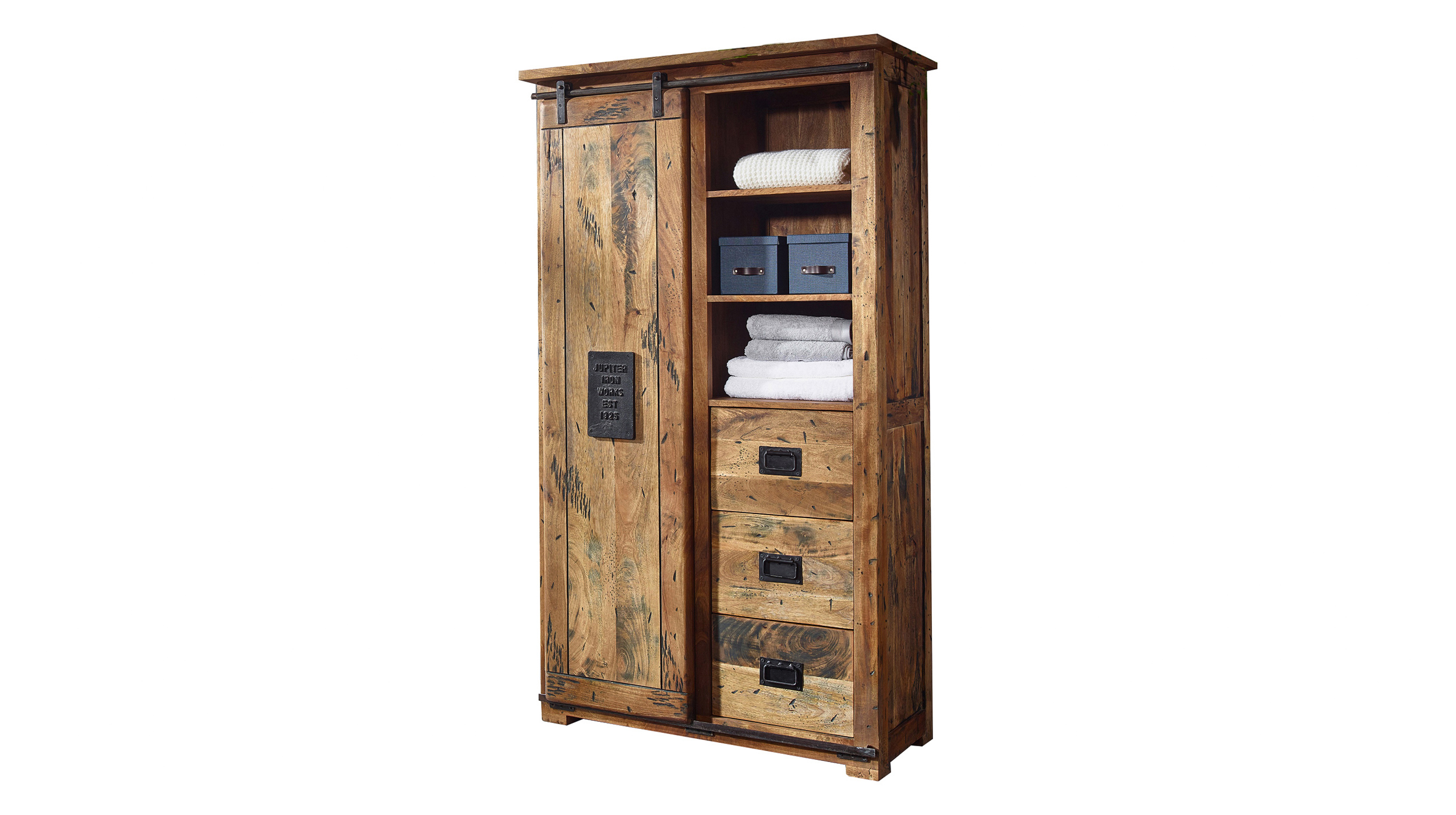 Garderobenschrank 1 Rolltür Mango massiv 100 cm - montiert - EMANUEL