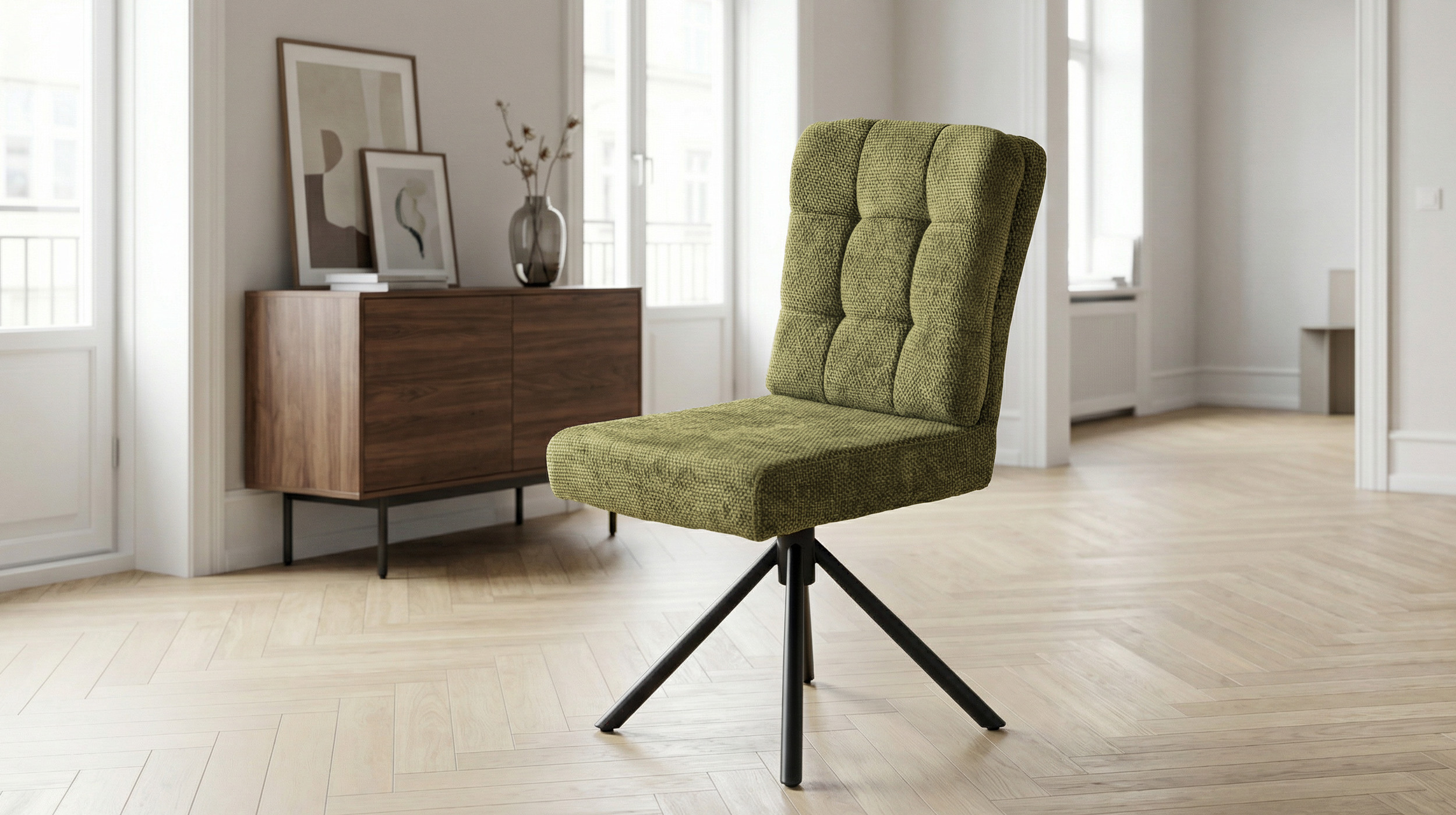 Polsterstuhl grün Drehstuhl Taschenfederkern Chenille - HEDIA