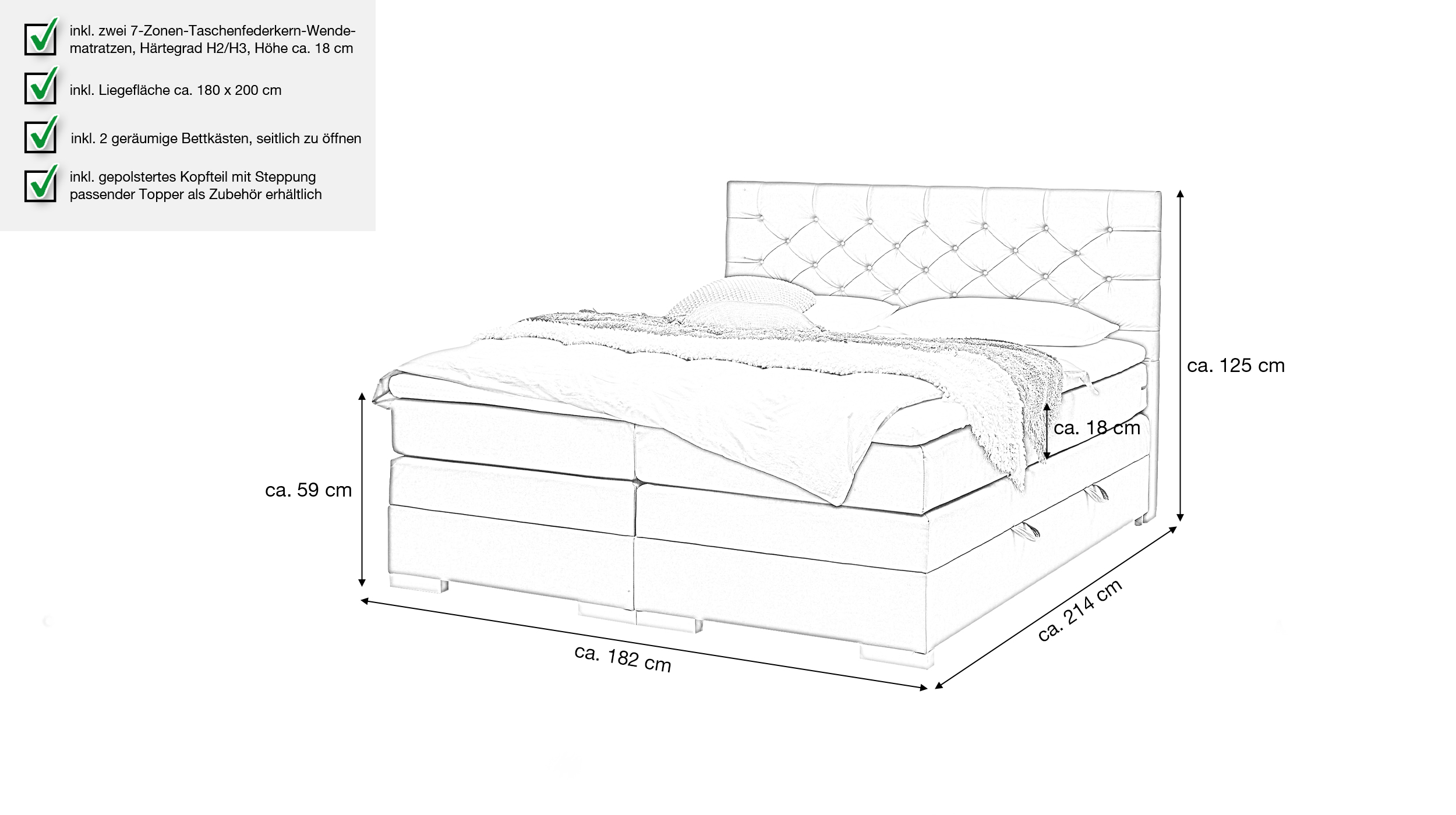 Boxspringbett 180 x 200 cm Bettkasten Stoffbezug grau - EVORA