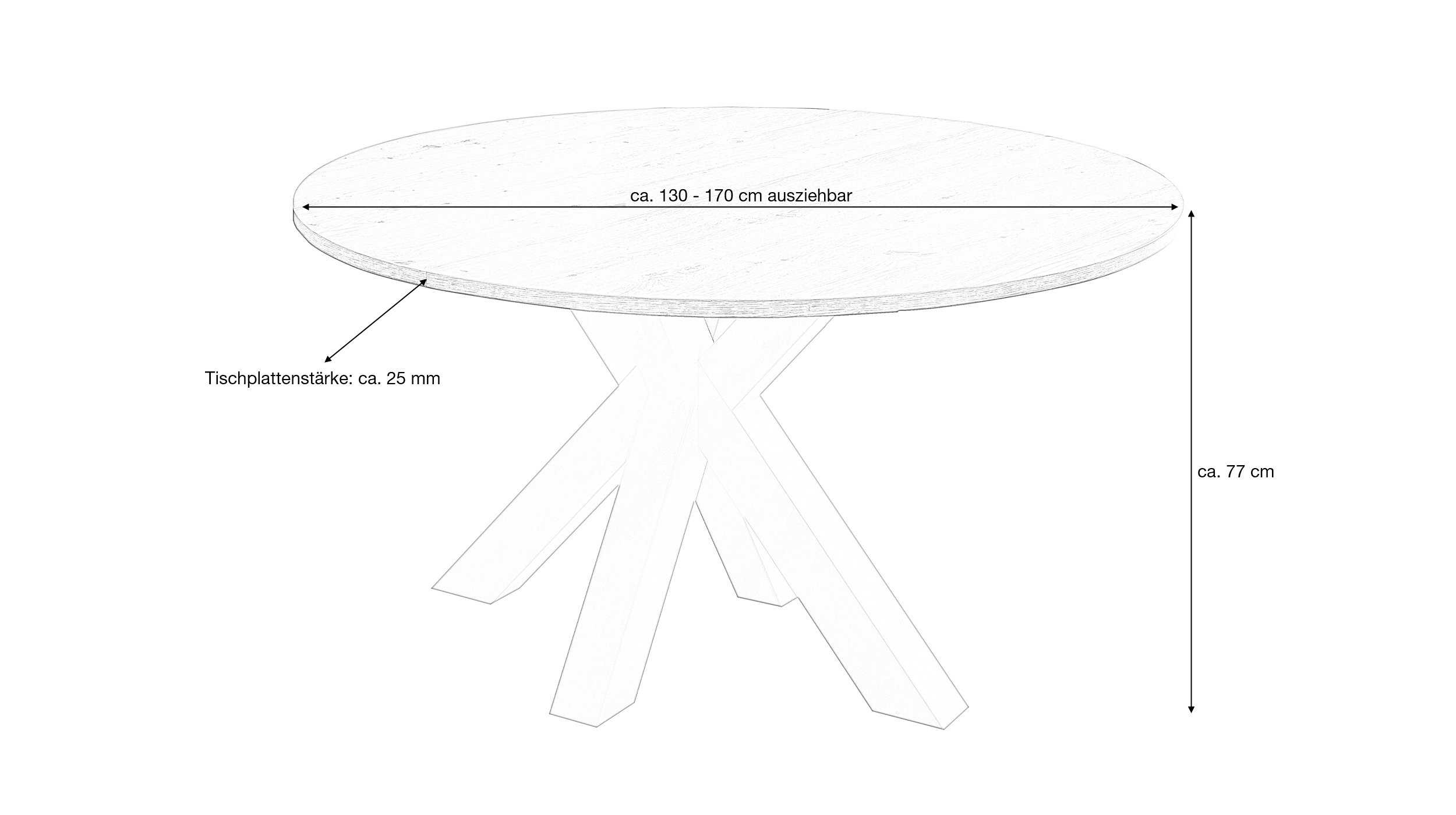 Esstisch rund ausziehbar 130 cm Asteiche - weiß - BIG SYSTEM