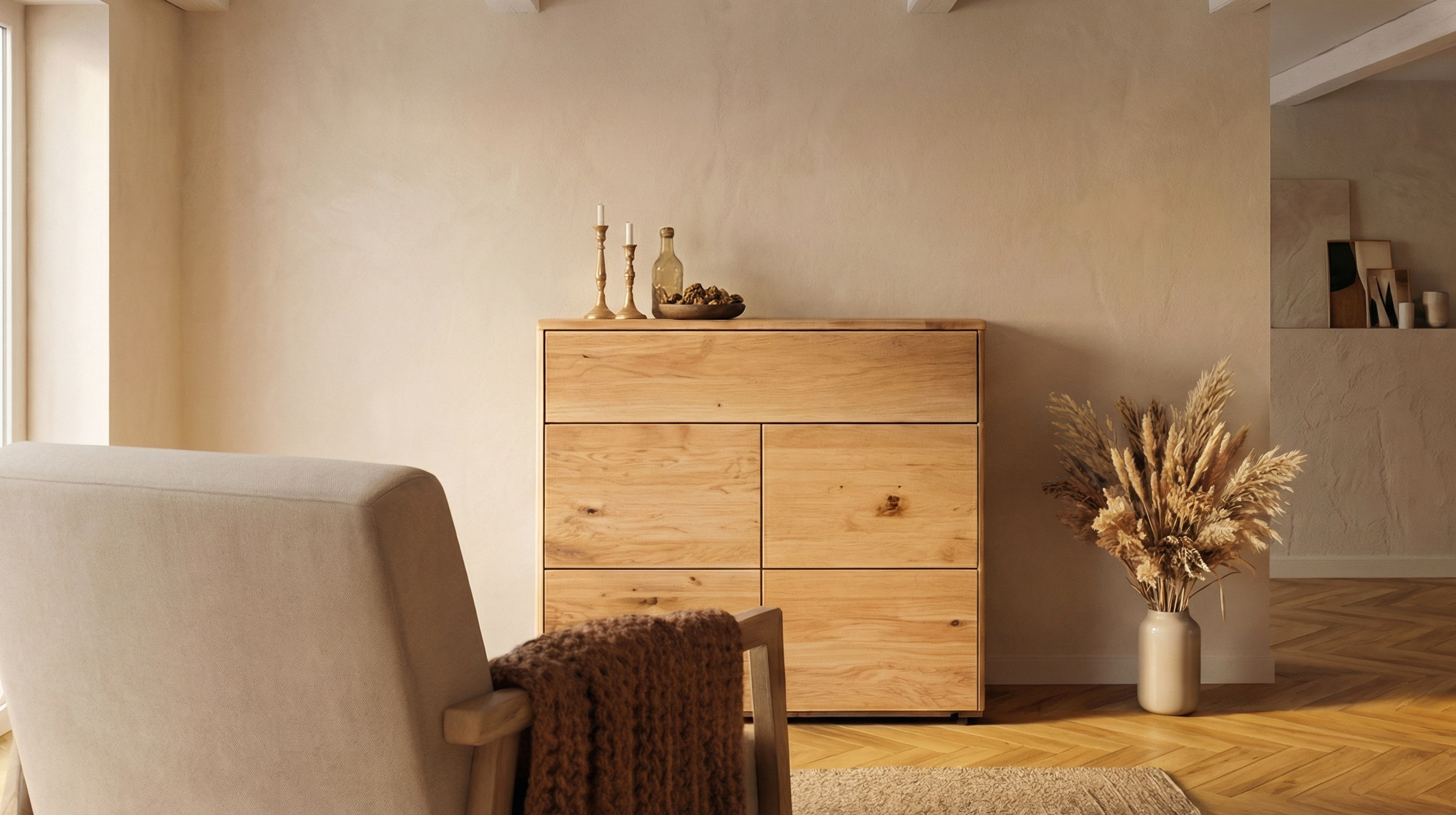 Kommode mit Schublade Wildeiche massiv geölt 100 cm - SKOV